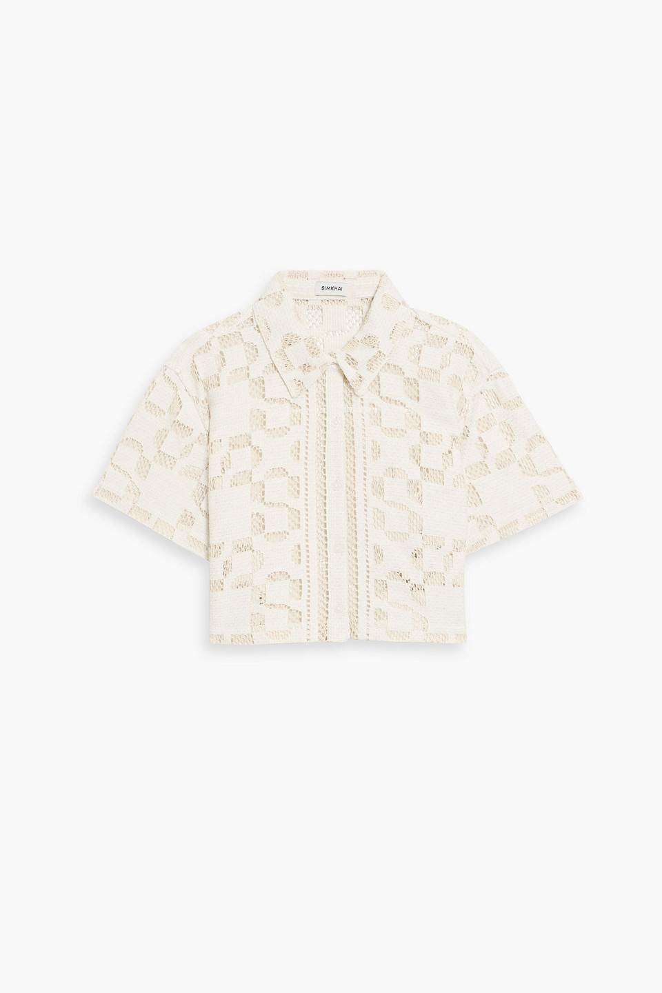 Simkhai Makaia Cropped Crocheted Cotton-blend Shirt In Neutral