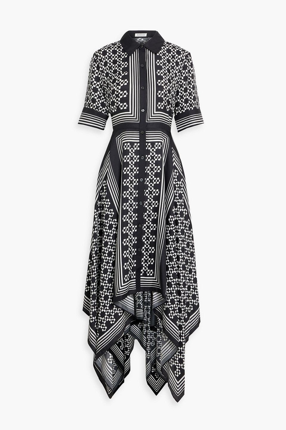 simkhai - abrielle printed tencel™ and silk-blend maxi shirt dress - black - xs