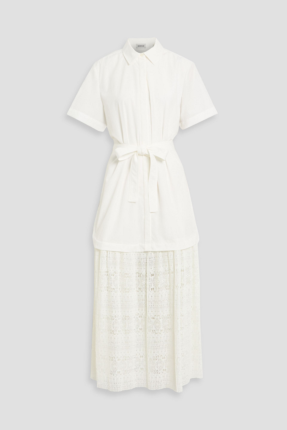 simkhai - jenner poplin and lace maxi shirt dress - white - us 2