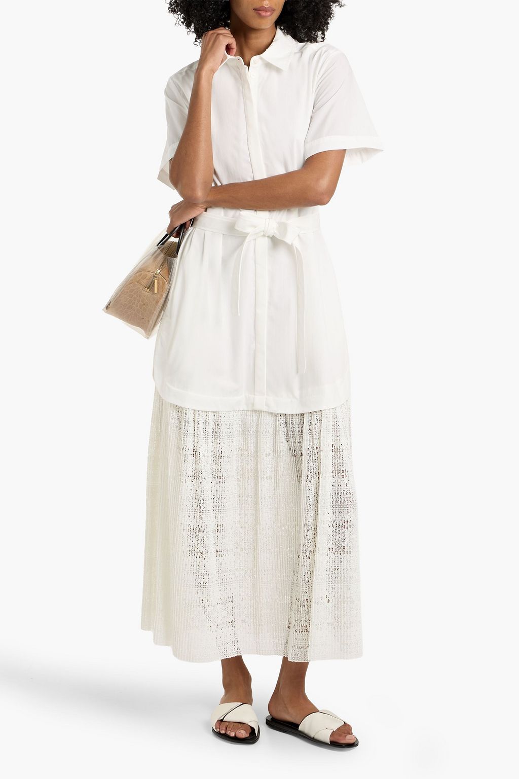 SIMKHAI Jenner poplin and lace maxi shirt dress | THE OUTNET