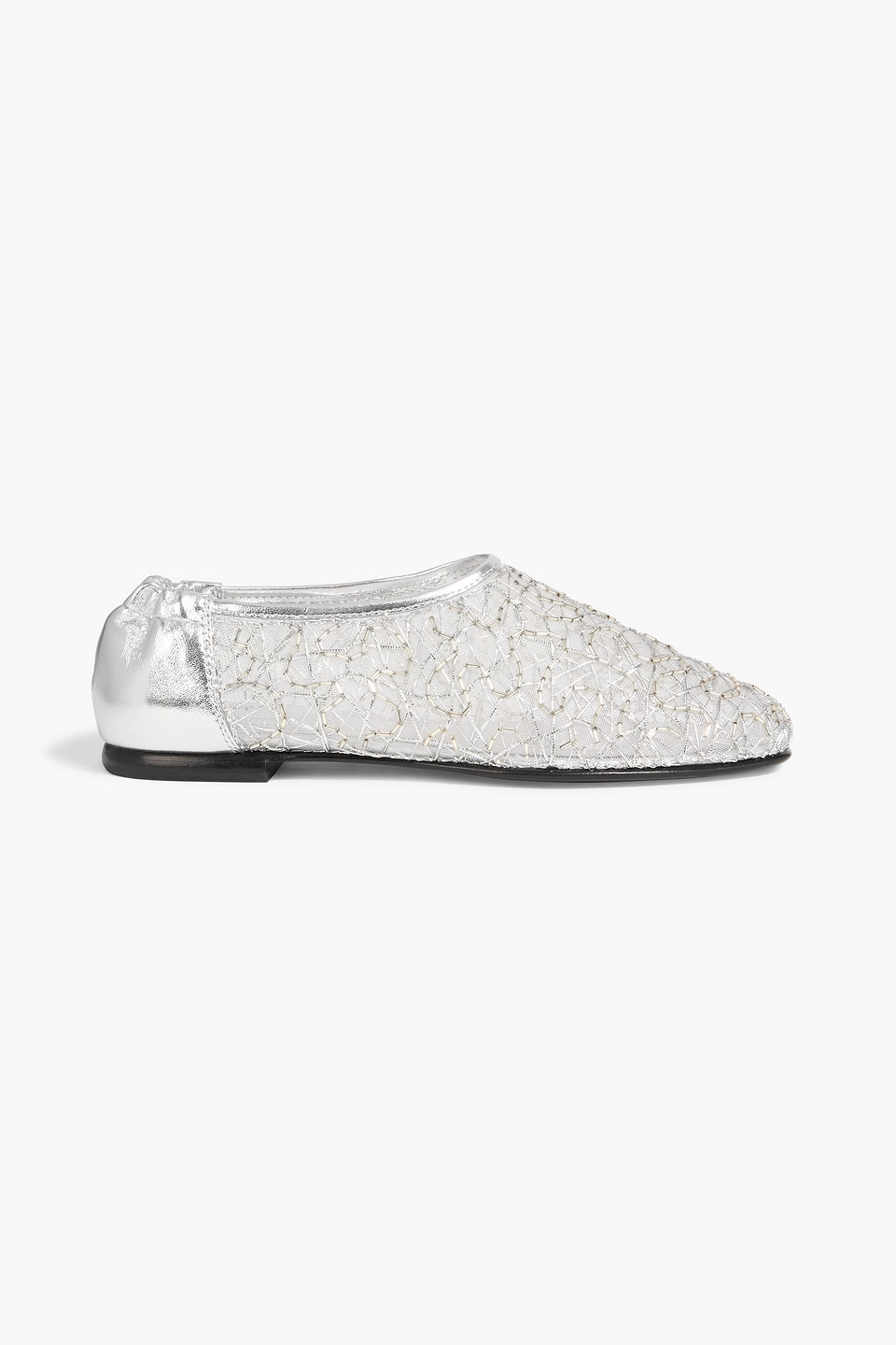 simkhai - eden embellished metallic leather and mesh ballet flats - metallic - eu 37