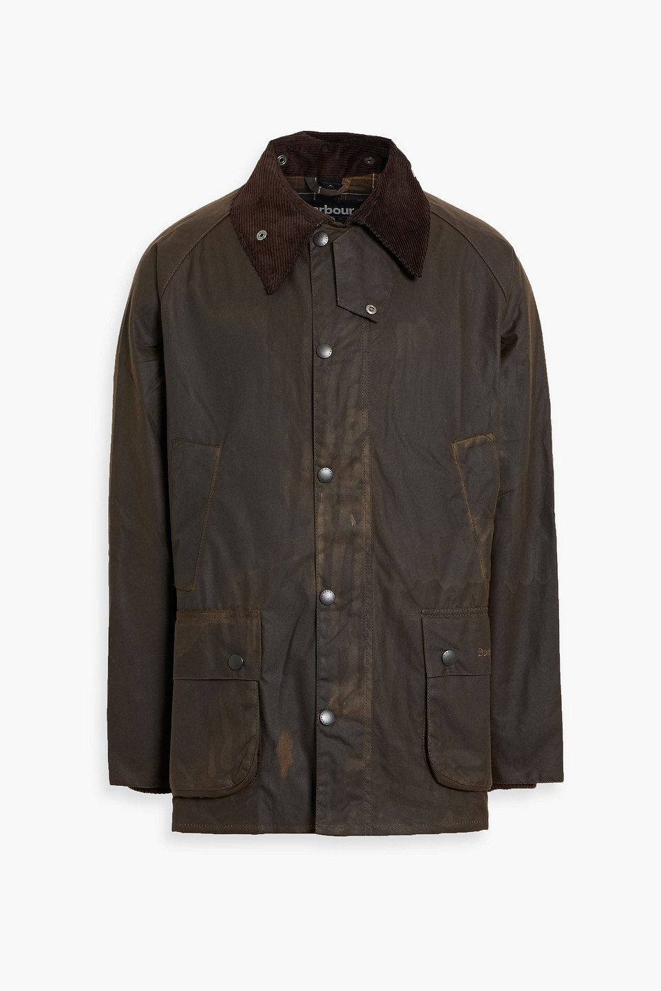 barbour - bedale corduroy-trimmed waxed cotton jacket - brown - us 44