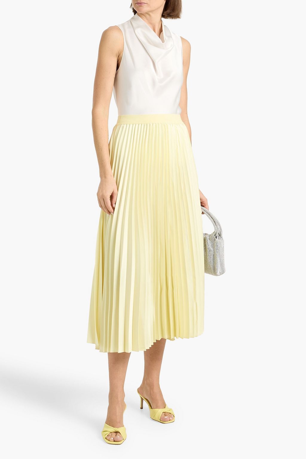 SIMKHAI Melanie pleated satin midi skirt | THE OUTNET