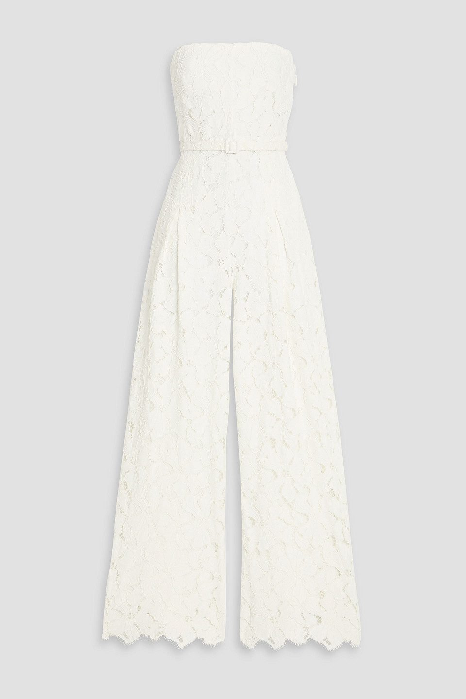 Simkhai Rebecca Strapless Belted Corded Lace Wide-leg Jumpsuit In White