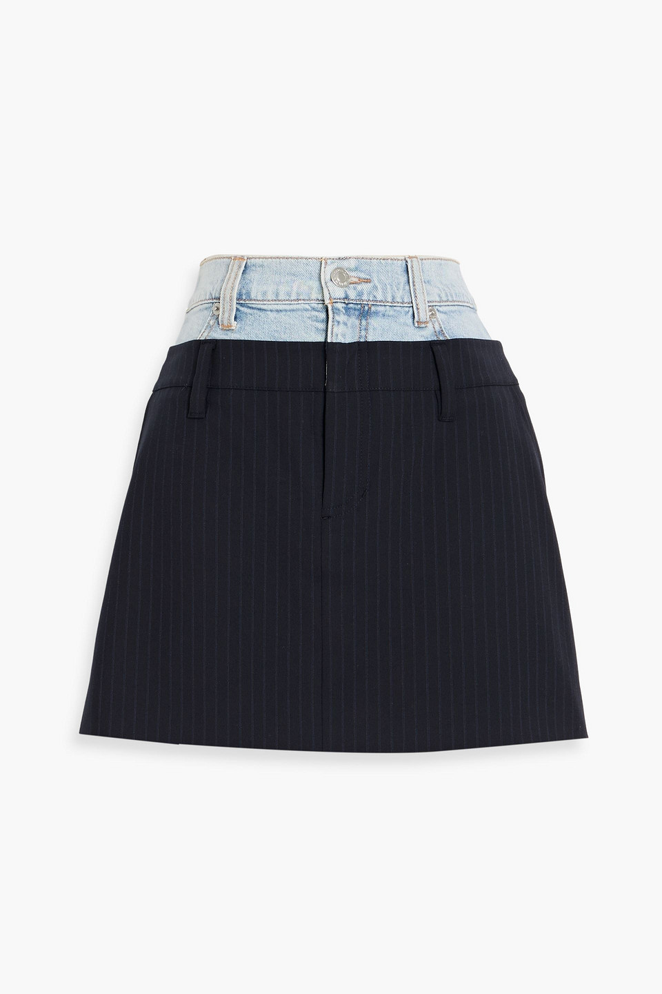 Simkhai Rilee Denim-trimmed Pinstriped Woven Mini Skirt In Blue