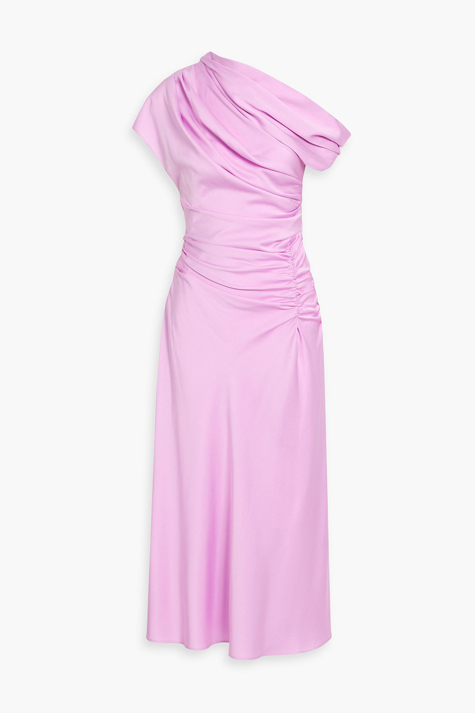 simkhai - joanna one-shoulder gathered satin midi dress - purple - us 0