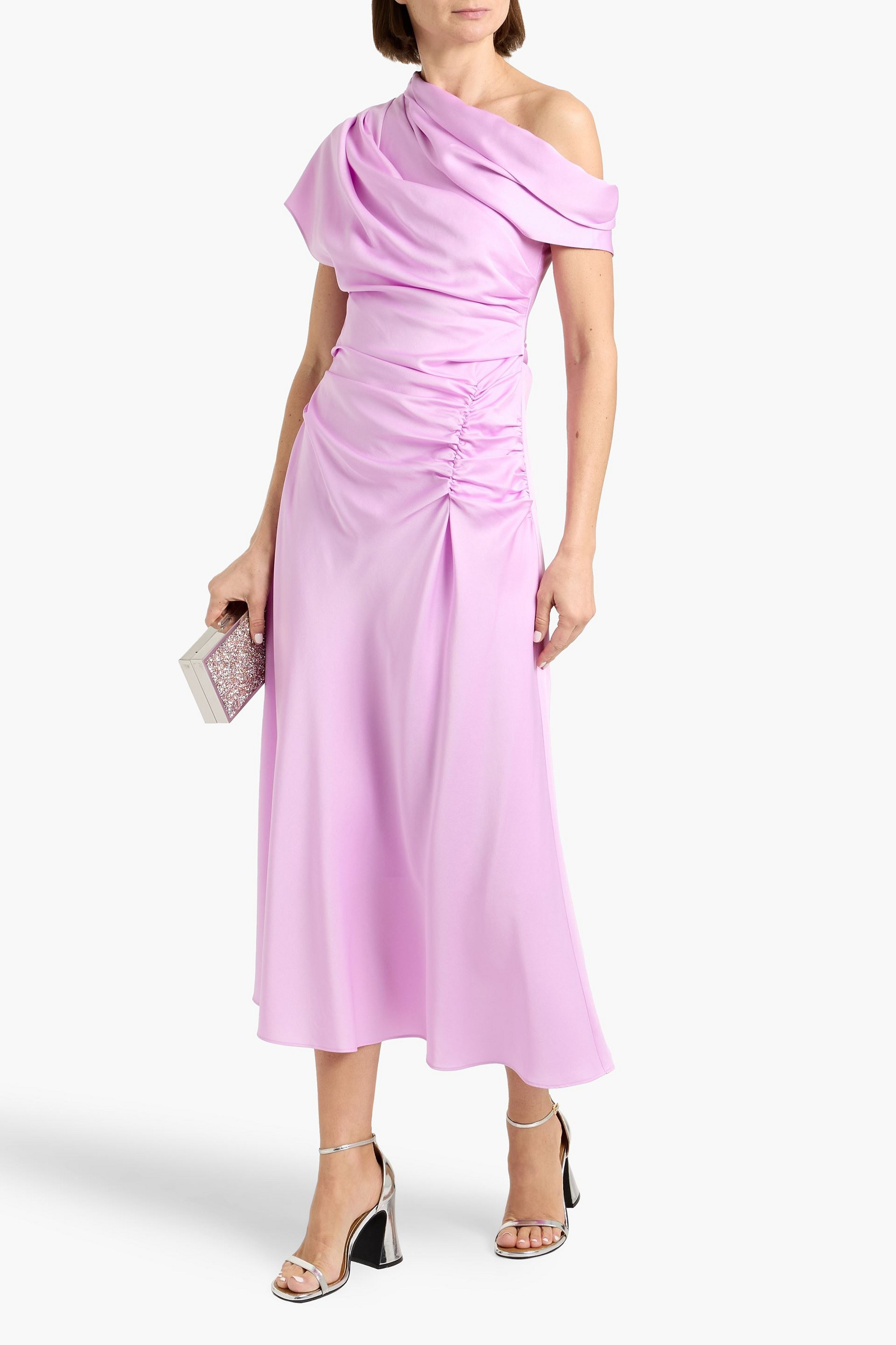 SIMKHAI Joanna one-shoulder gathered satin midi dress
