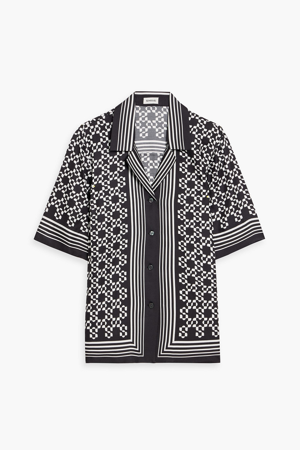 simkhai - koda printed tencel™ and silk-blend twill shirt - black - s