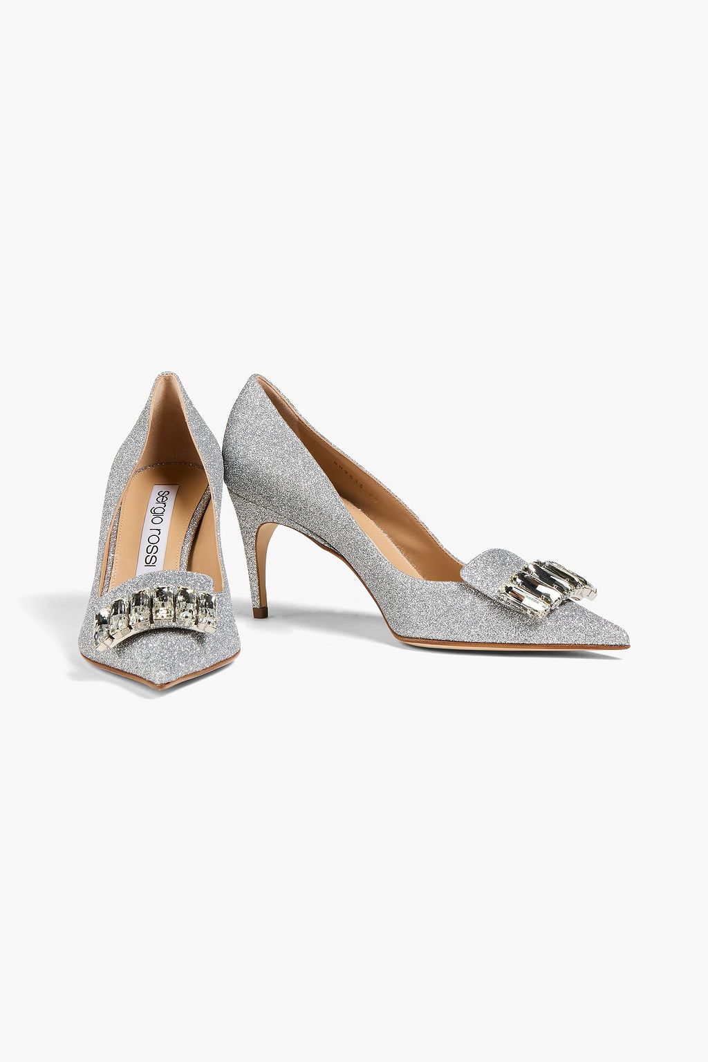 SERGIO ROSSI Crystal-embellished glittered leather pumps | THE OUTNET
