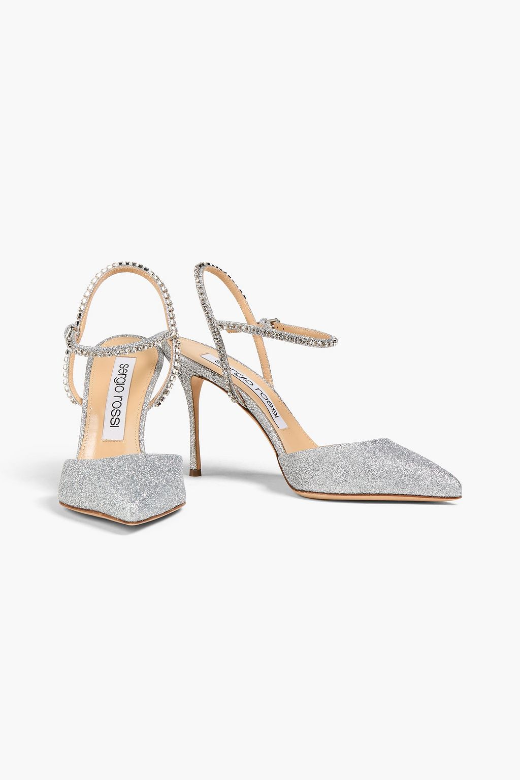 SERGIO ROSSI Crystal-embellished glittered leather pumps | THE OUTNET