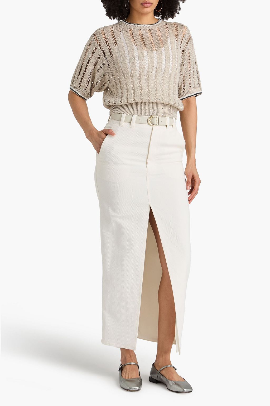 Brunello Cucinelli グリッター　ニットトップス BRUNELLO CUCINELLI Paillette-embellished open-knit cashmere