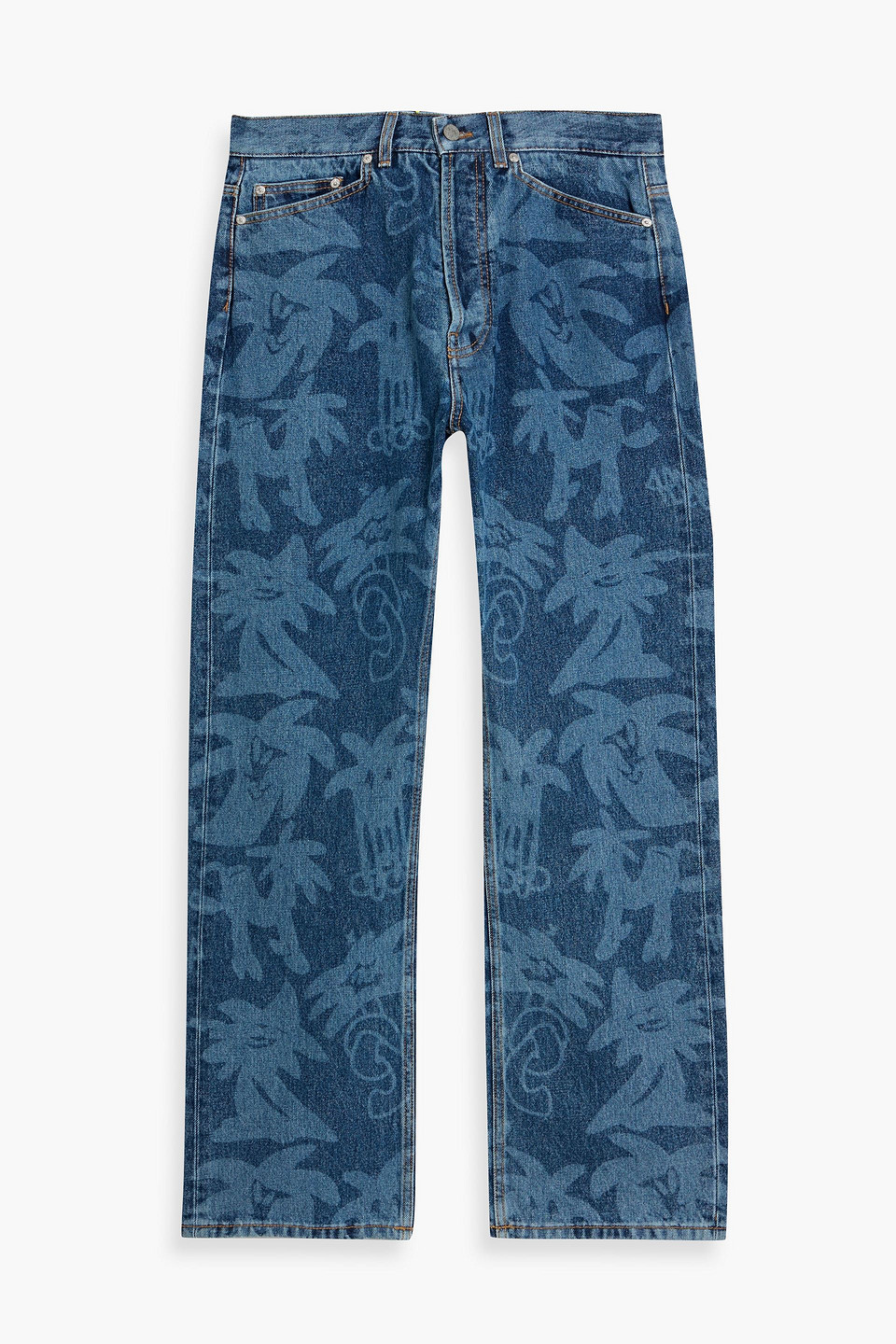 palm angels - printed denim jeans - blue - 33
