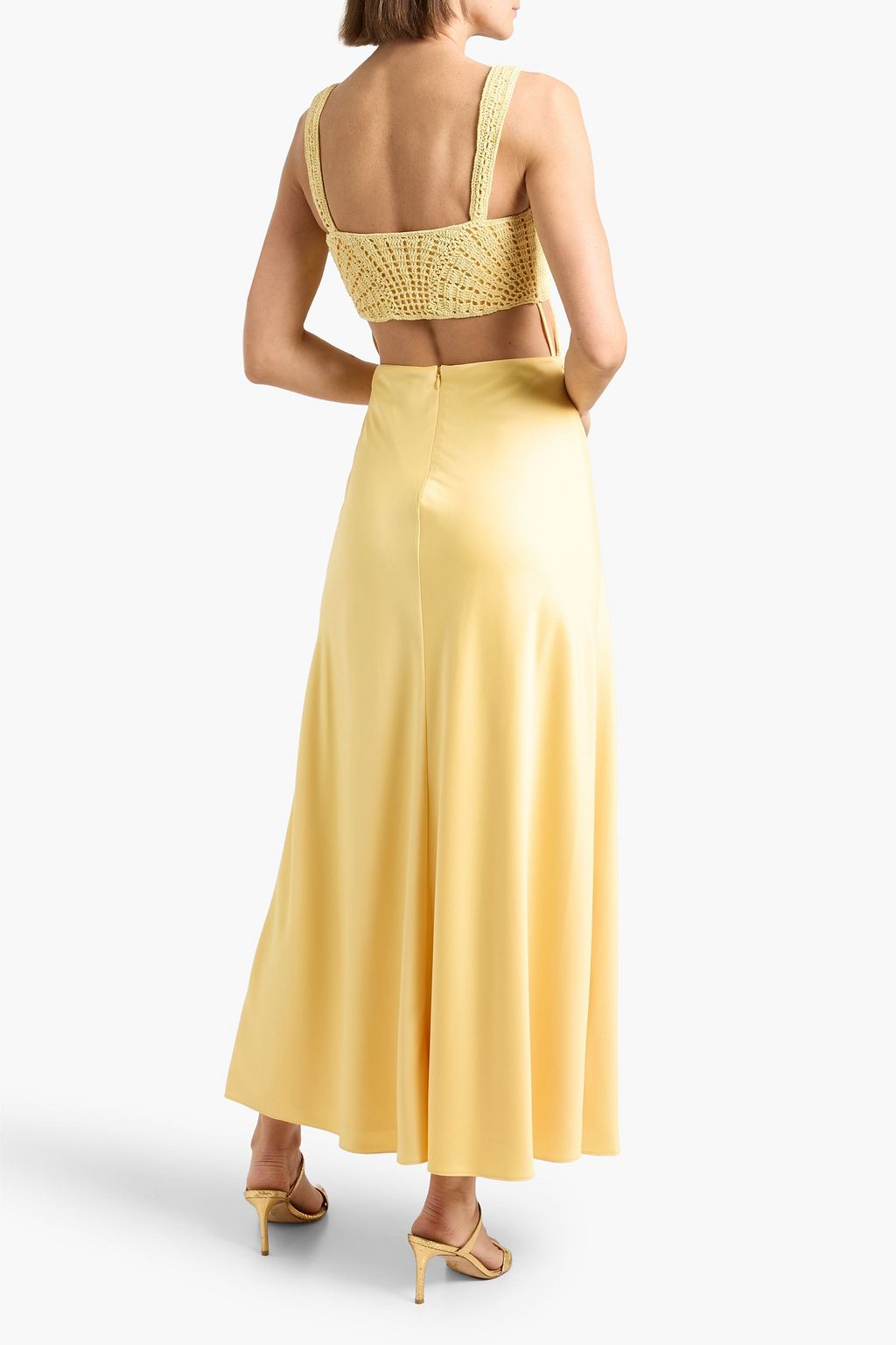 simkhai crochet maxi dress Roberta crochet-paneled satin maxi dress - yellow