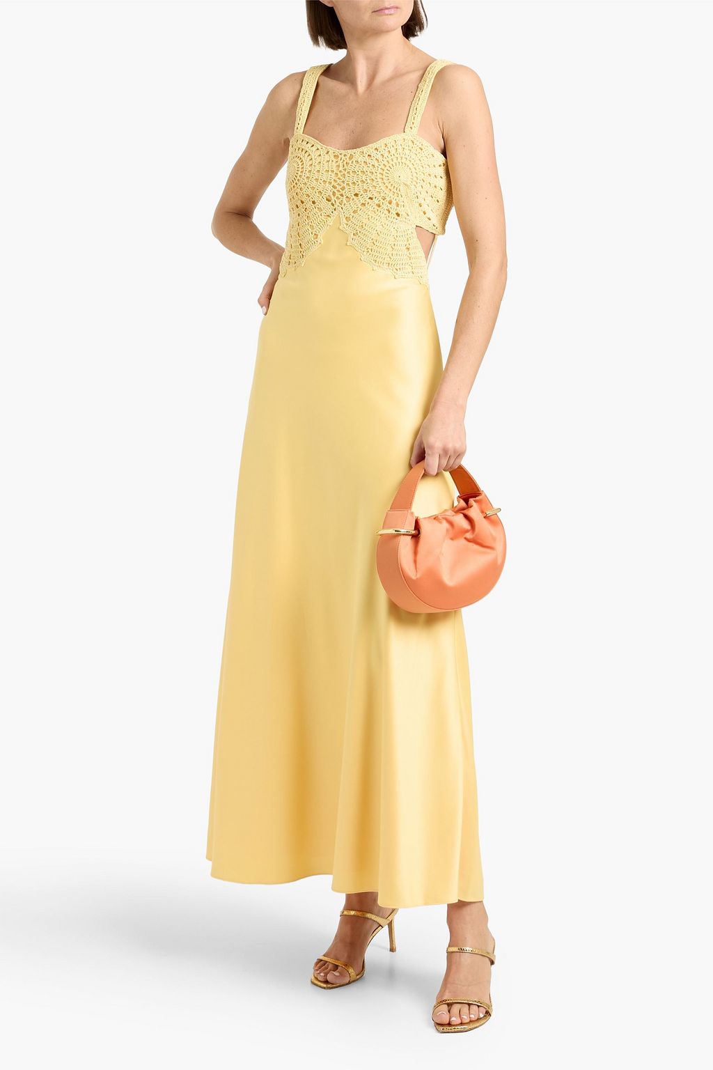 simkhai crochet maxi dress Roberta crochet-paneled satin maxi dress - yellow