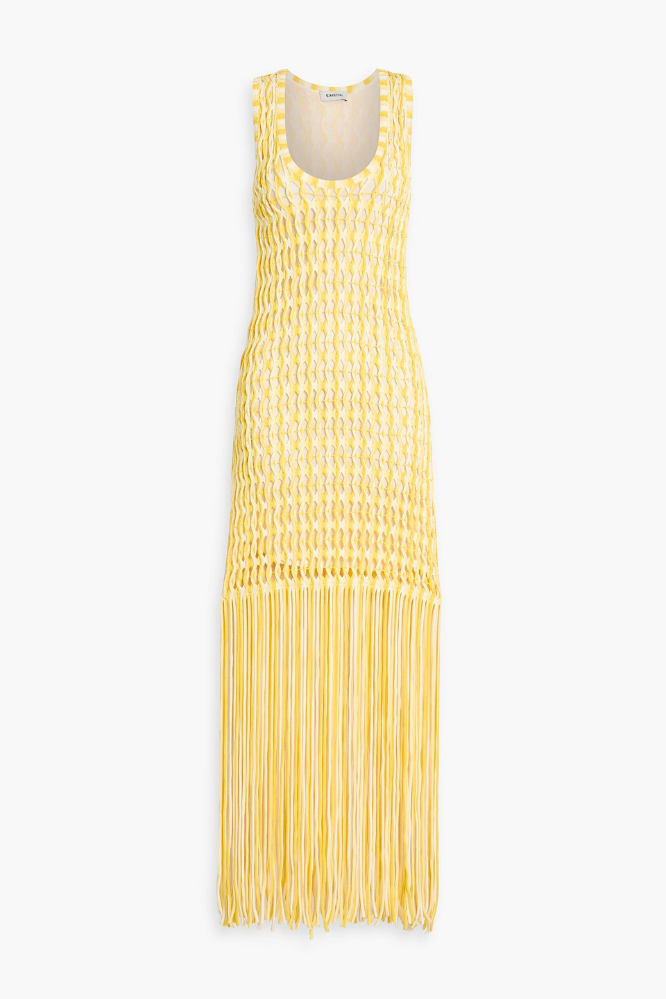 simkhai - sonia fringed open-knit maxi dress - yellow - l