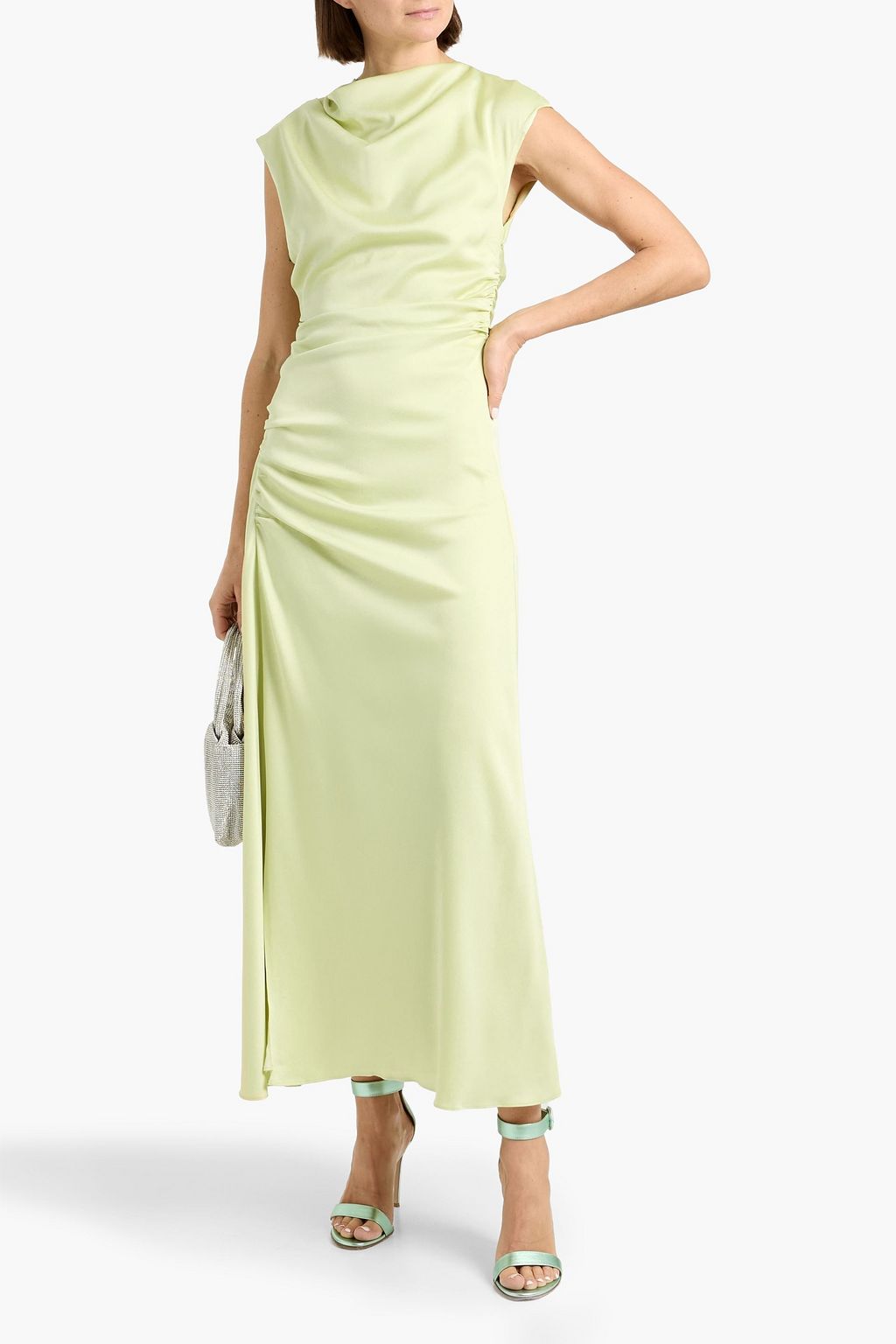 asos burgundy maxi dress Rent Asos Edition Satin Ruched Halter Neck Maxi Dress In Wine In Burgundy