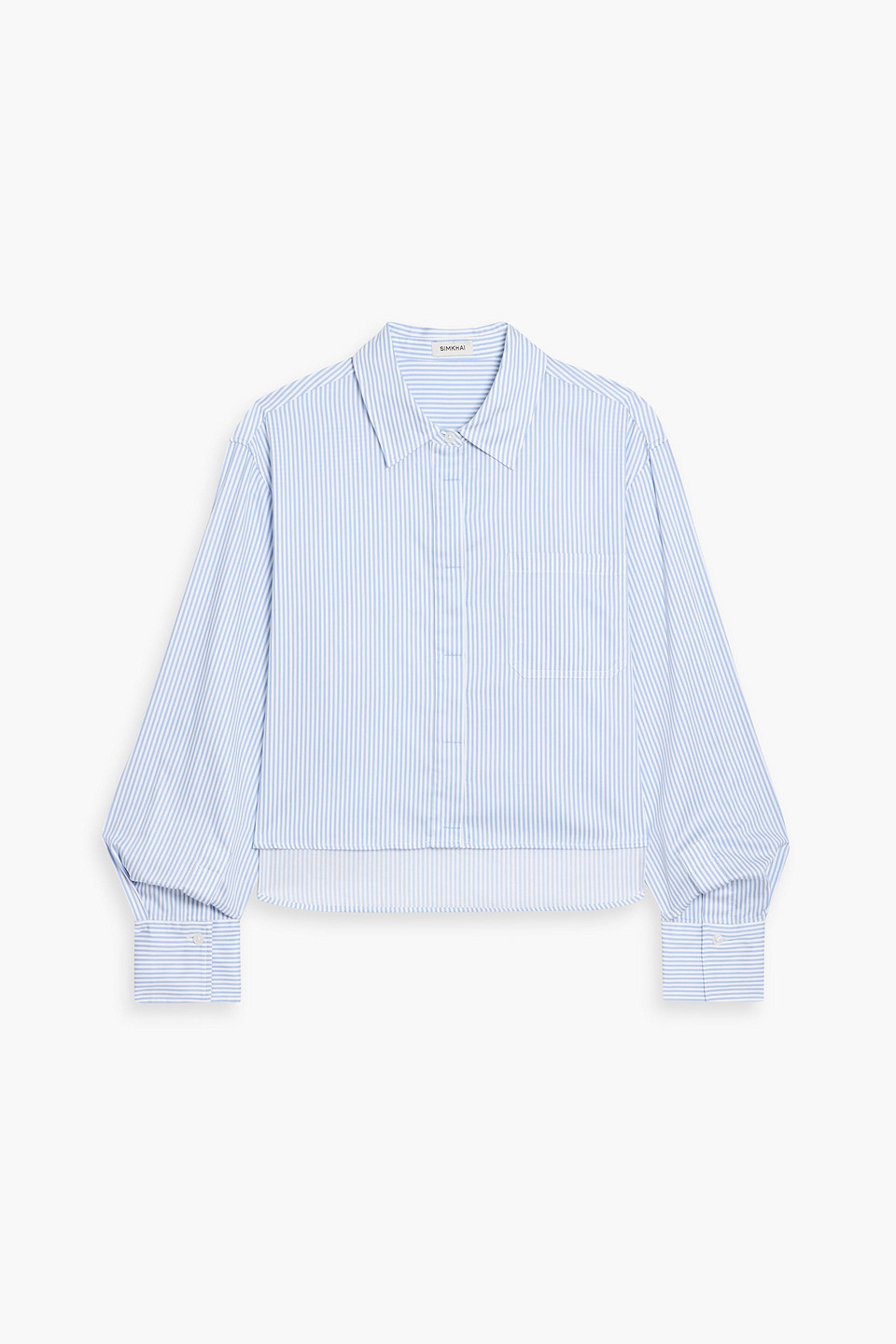 Simkhai Renata Cropped Striped Cotton Oxford Shirt In Blue