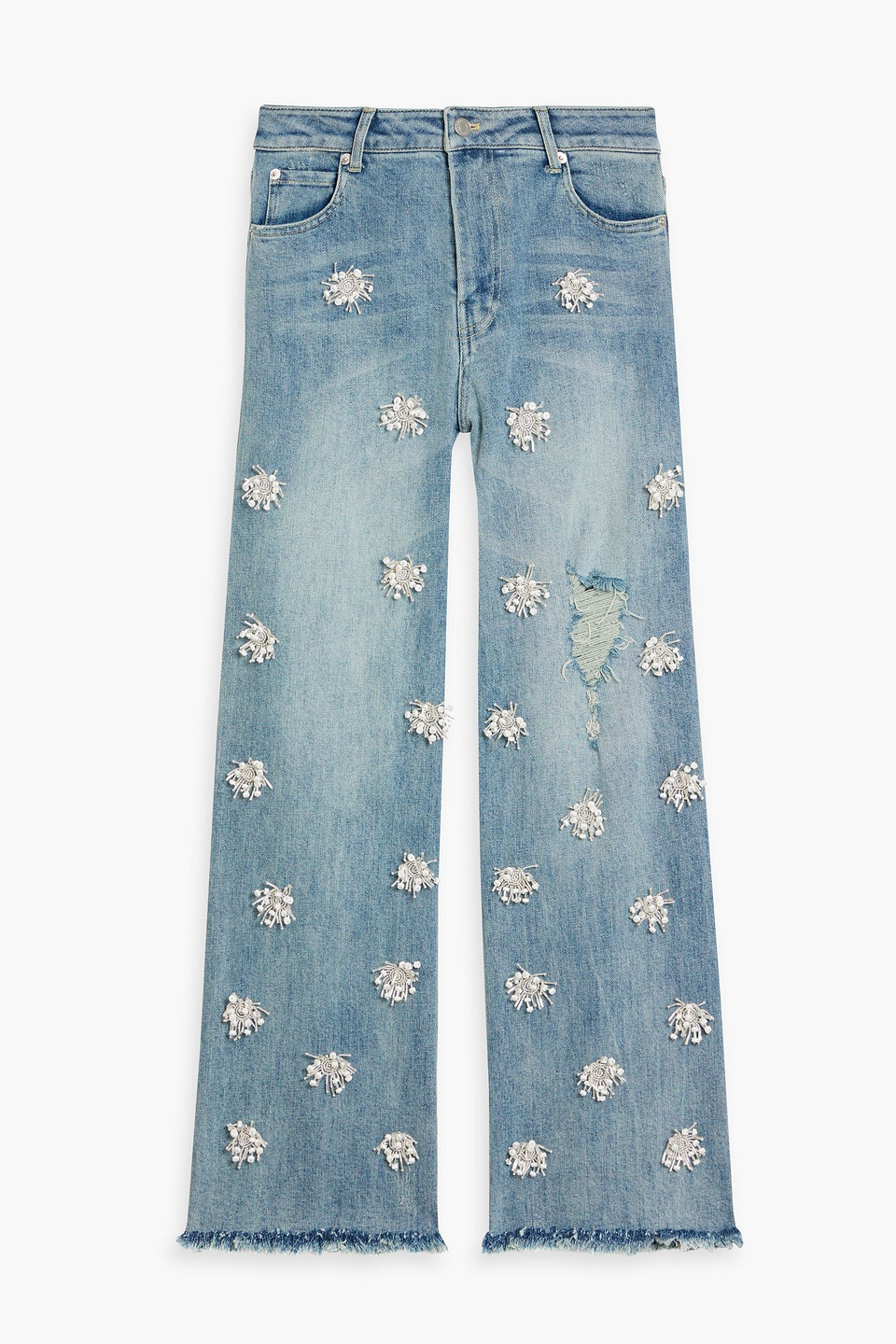 Simkhai Jude Embellished Distressed High-rise Straight-leg Jeans In Blue
