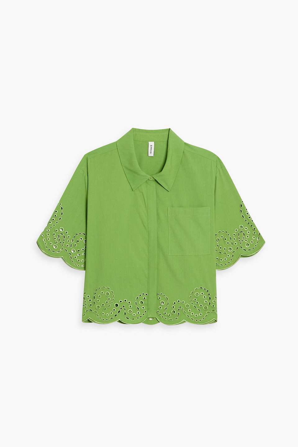 Simkhai Keyla Cropped Cotton-blend Broderie Anglaise Shirt In Brown