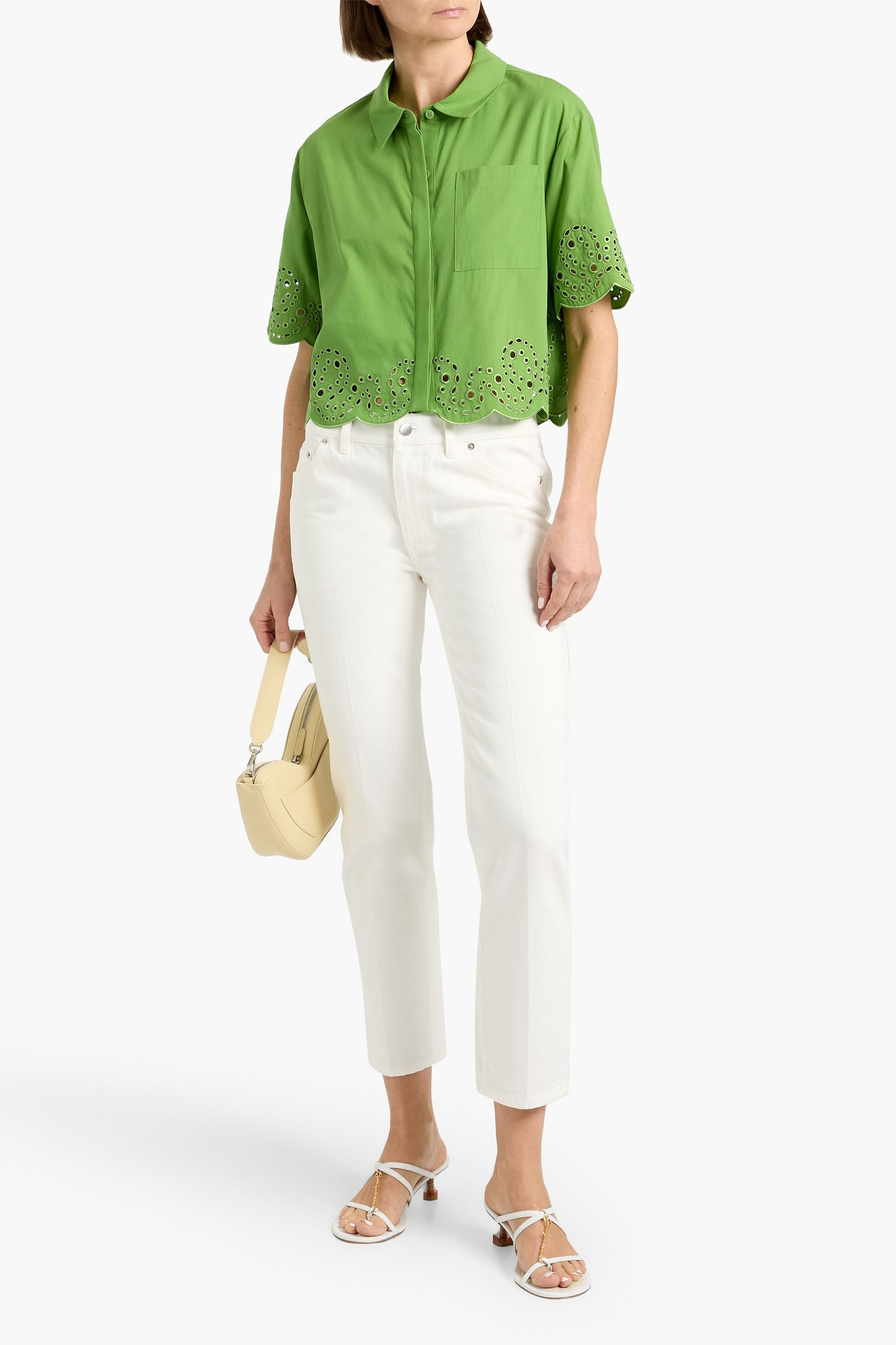 SIMKHAI Keyla cropped cotton-blend broderie anglaise shirt