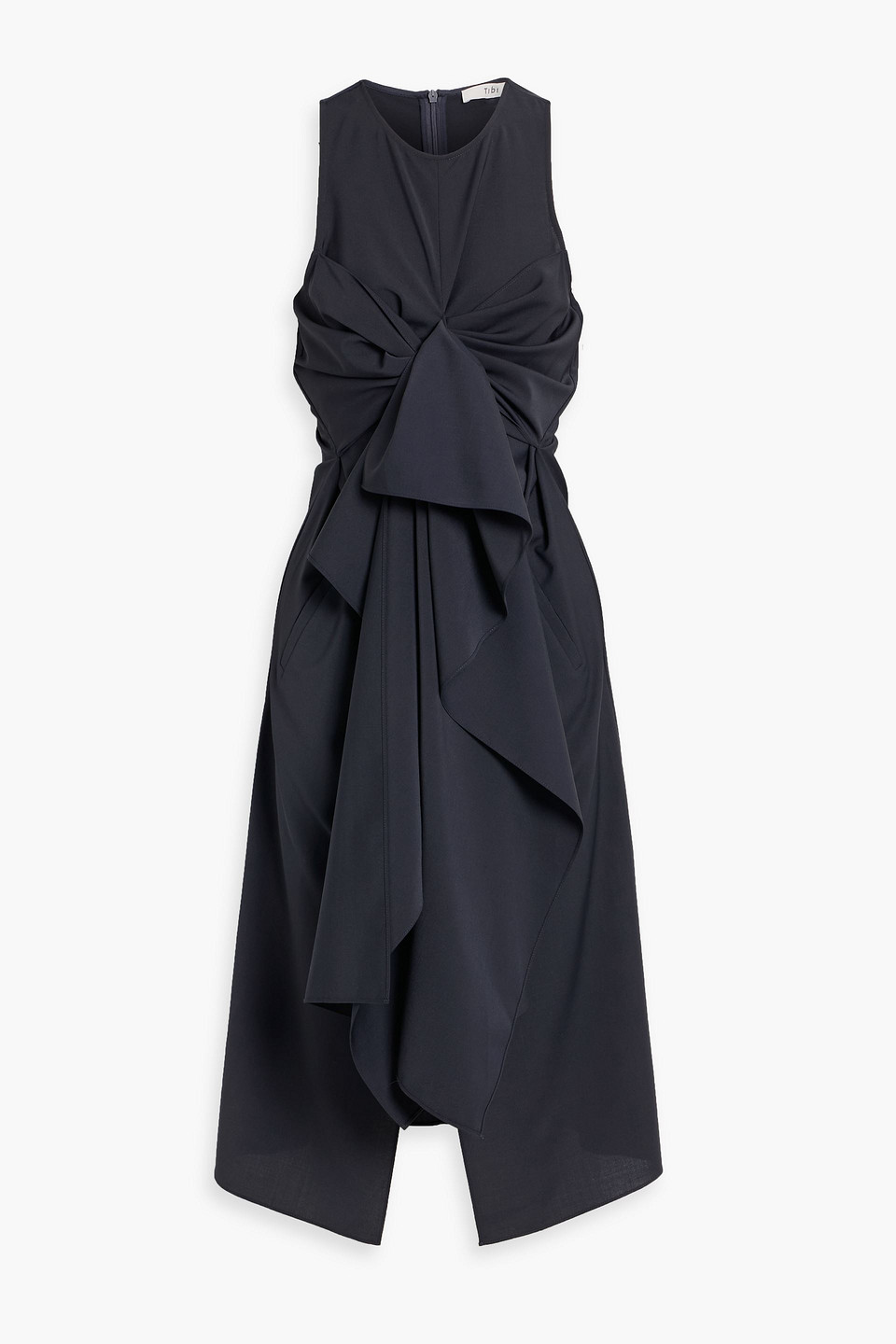 Tibi Draped Crepe Midi Dress In Black
