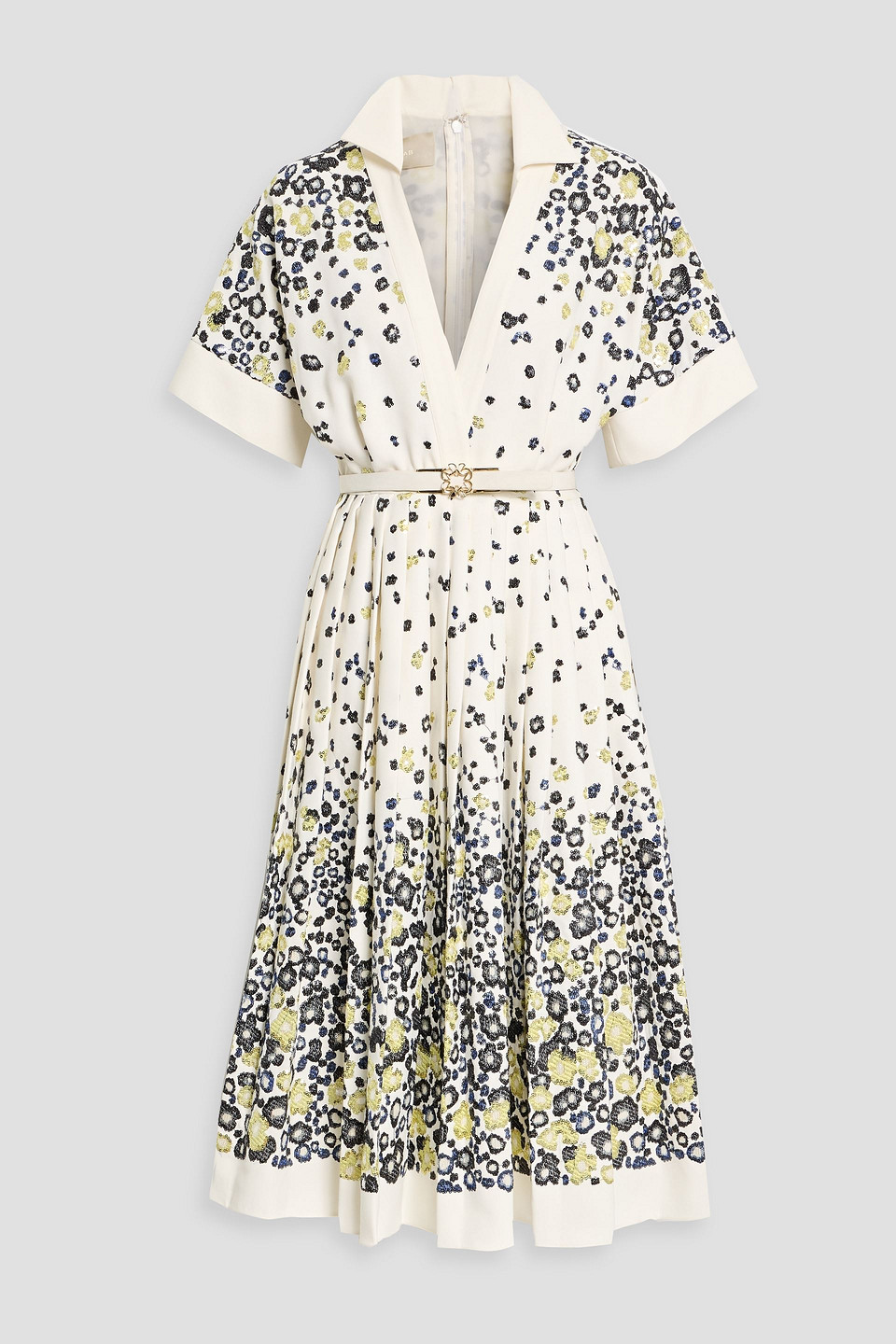 Elie Saab Pleated Embellished Crepe De Chine Midi Dress In Multi