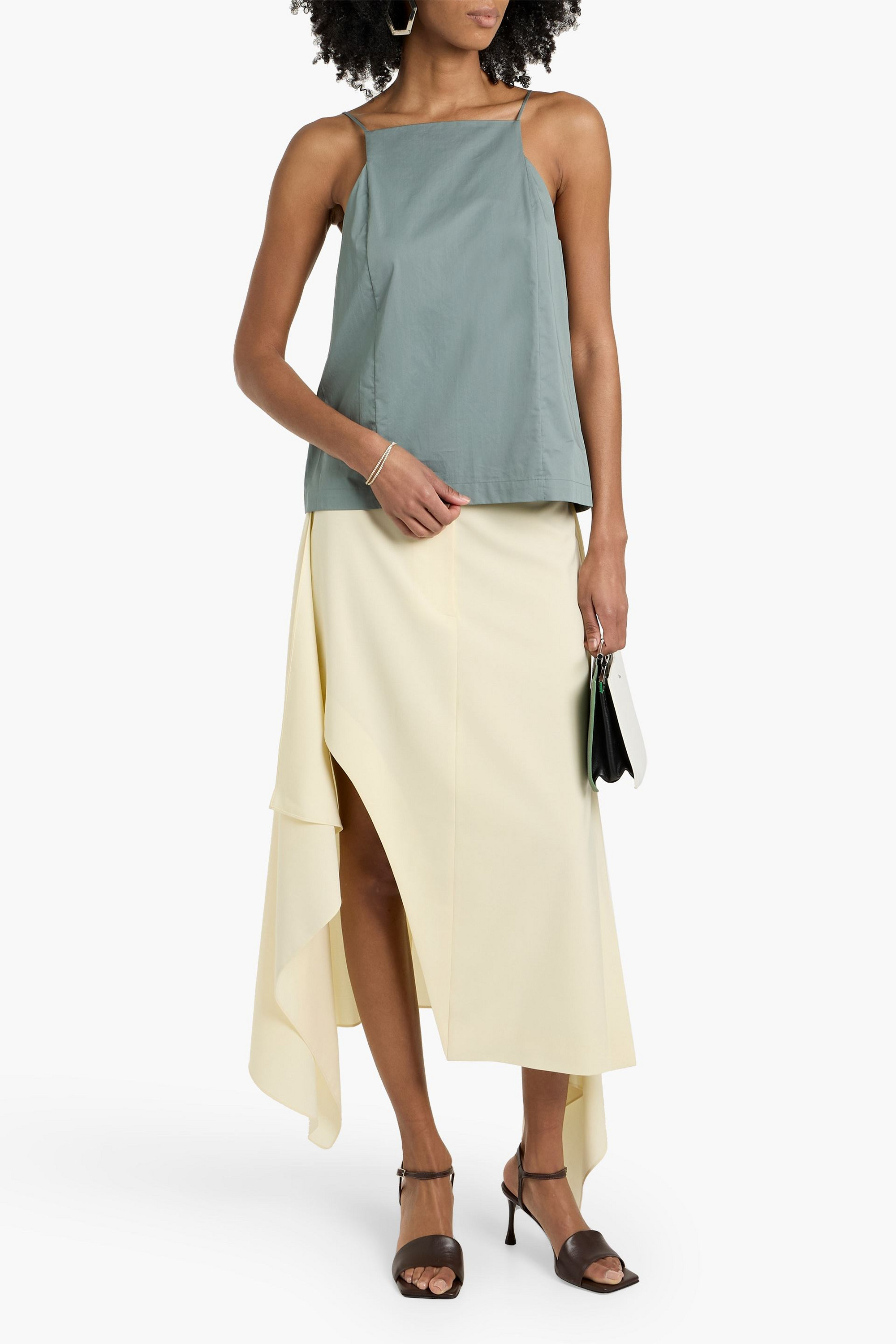 Tibi Layered draped crepe midi skirt