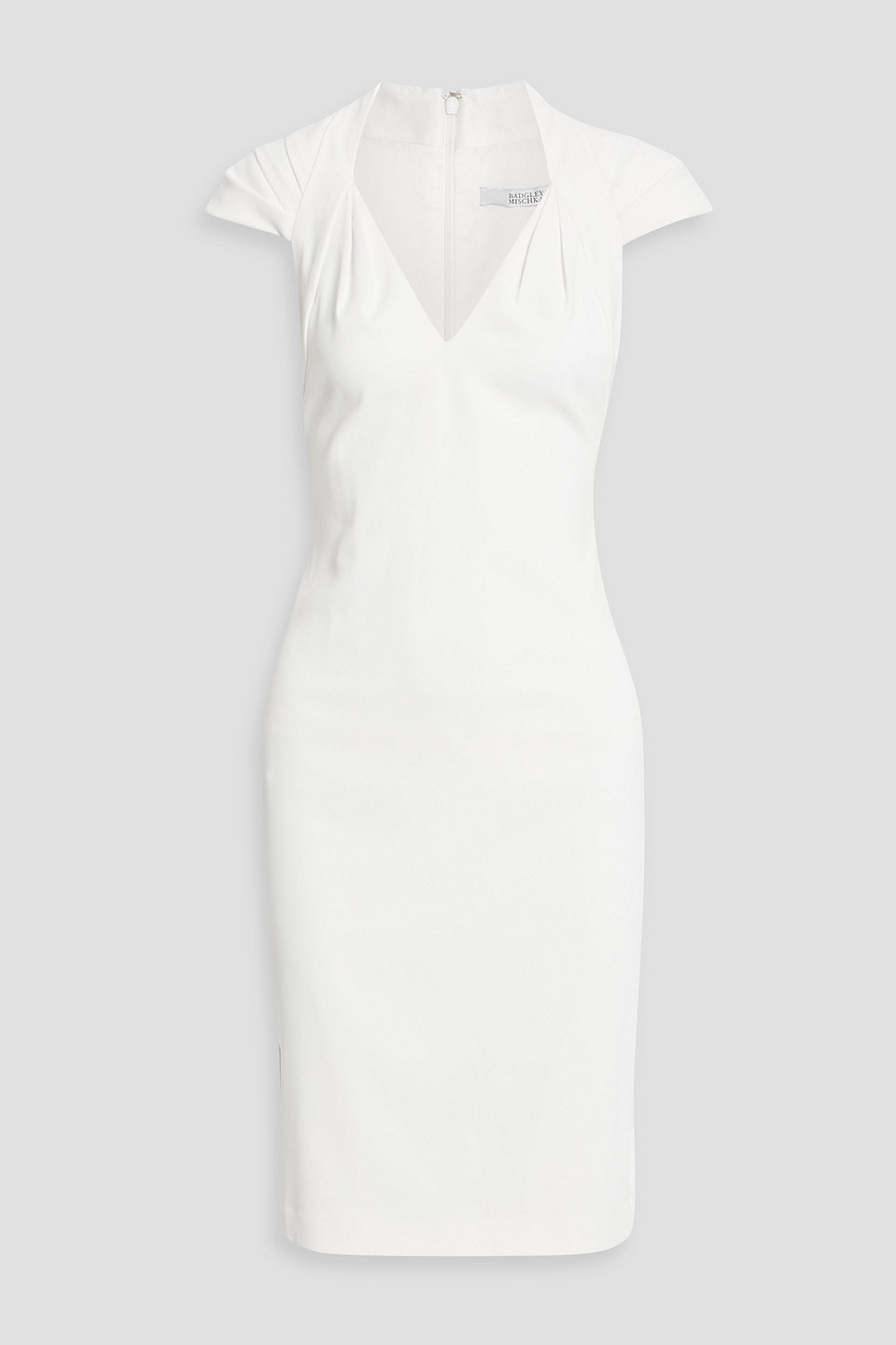 Badgley Mischka Pleated Stretch-crepe Dress In White