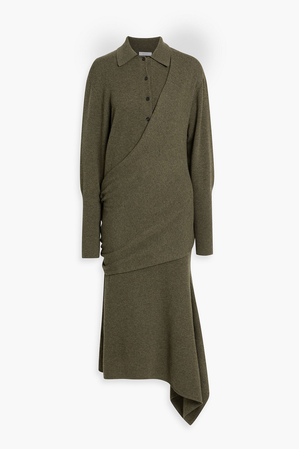 Ferragamo Wrap-effect Wool And Cashmere-blend Midi Shirt Dress In Green