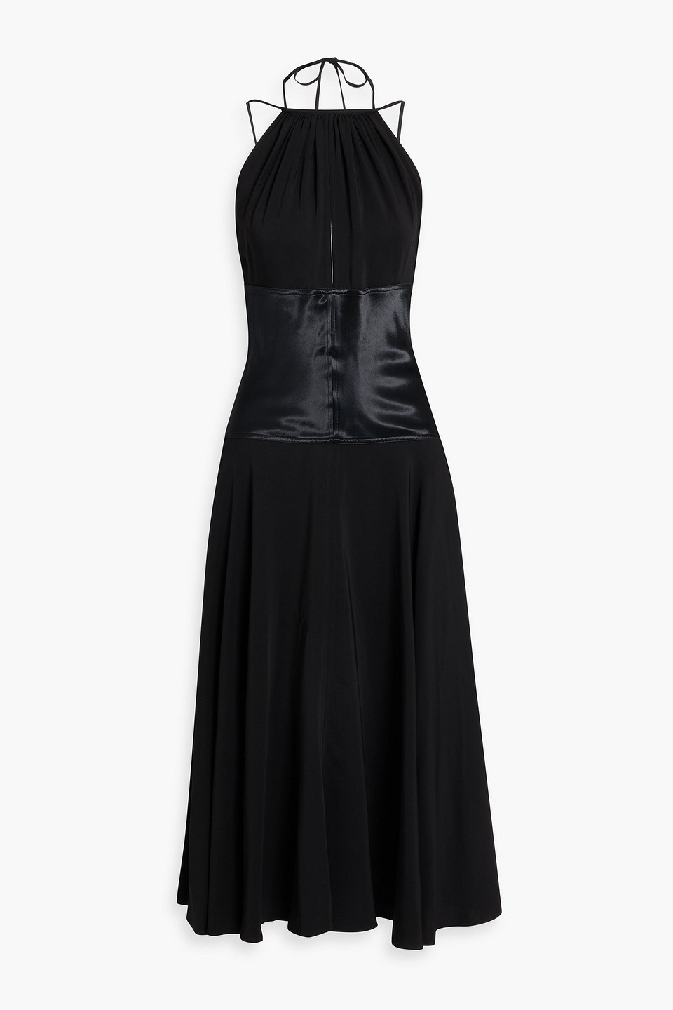 Ferragamo Satin-paneled Crepe Midi Dress In Black