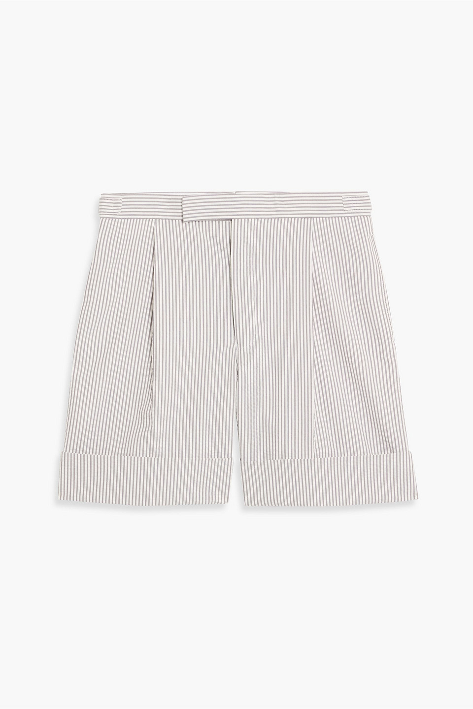 thom browne - striped cotton-seersucker shorts - gray - 0