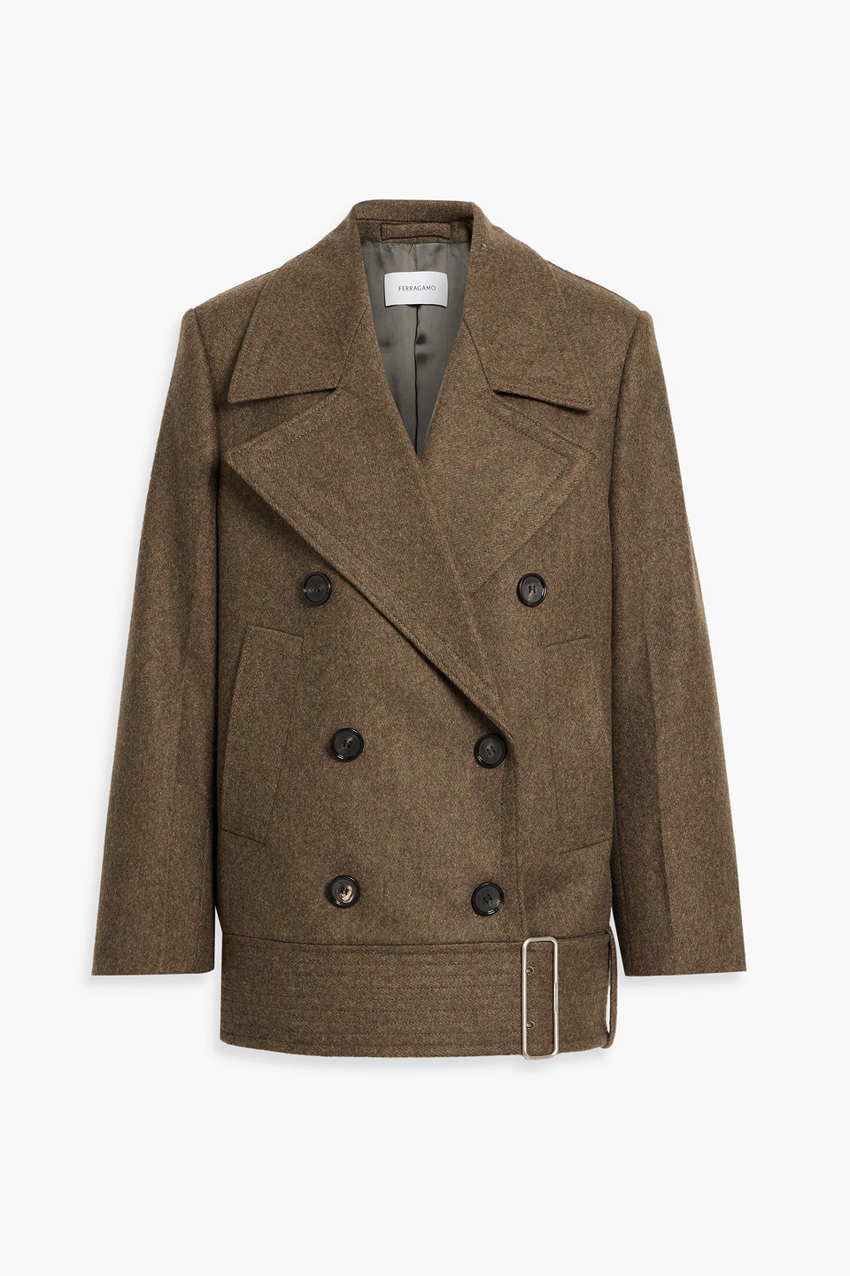 ferragamo - double-breasted wool-twill coat - green - it 40