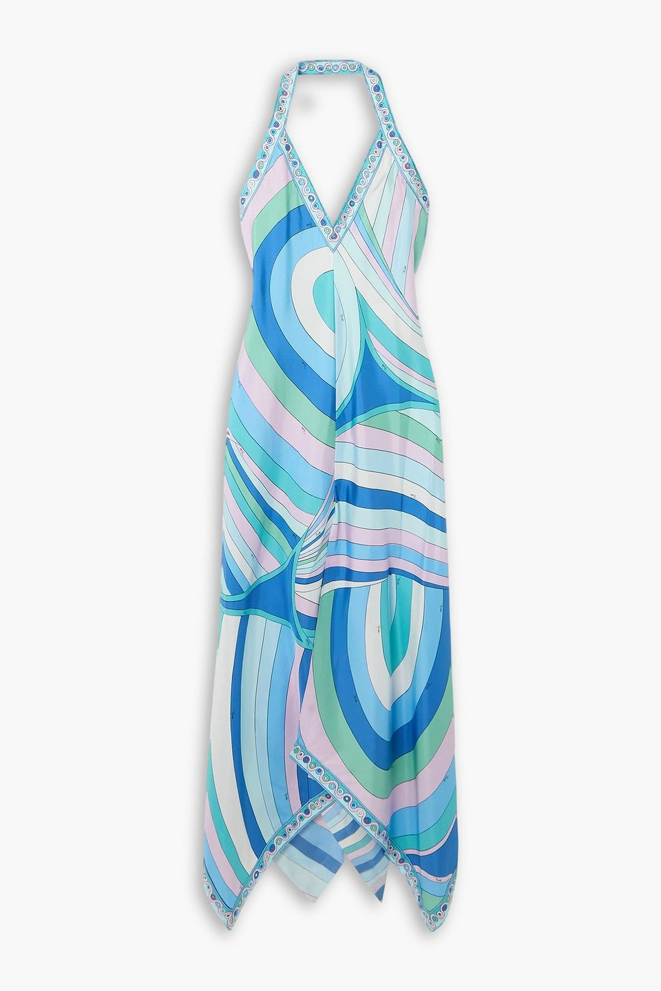 Pucci Printed Silk-twill Halterneck Maxi Dress In Blue