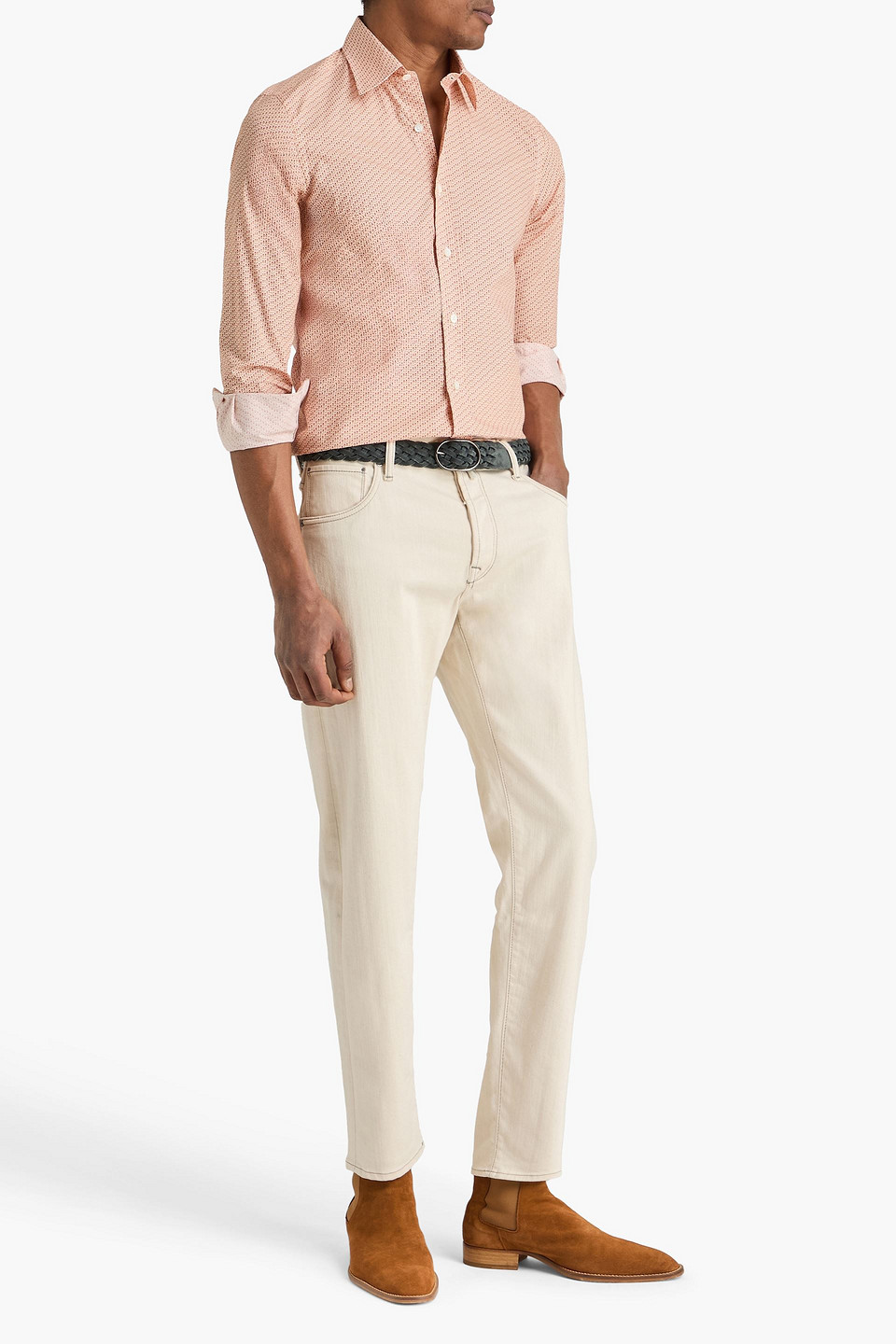  Canali - Printed Cotton-poplin Shirt - Orange - M 