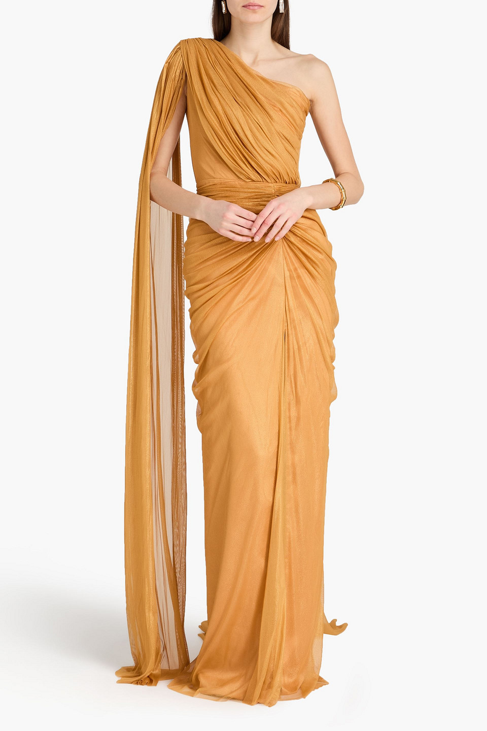  Rhea Costa - Drapierte Robe Aus Seidentüll Mit Metallic-effekt Und Asymmetrischer Schulterpartie - Gelb - It 38 