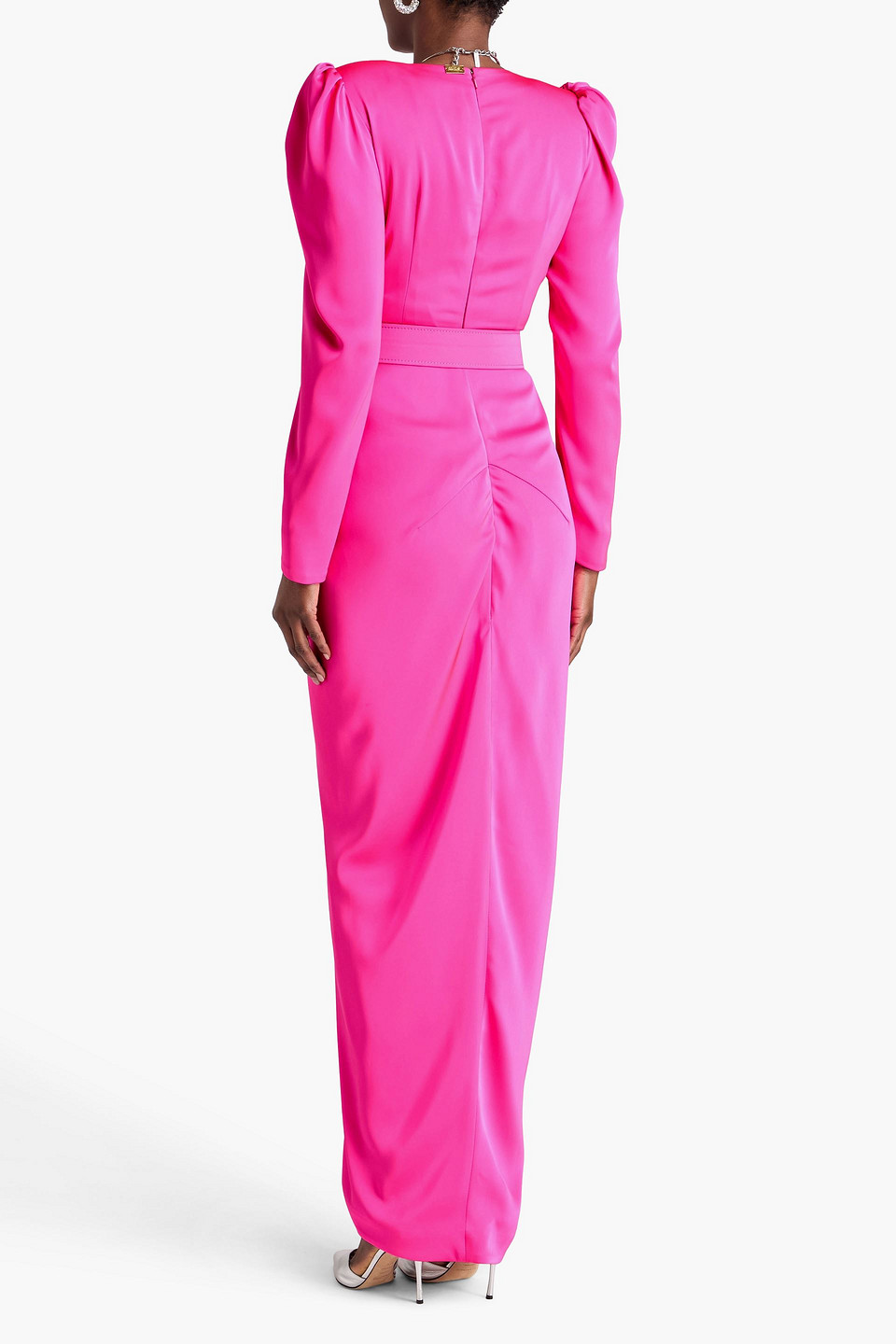  Rhea Costa - Wrap-effect Draped Satin Gown - Pink - It 48 