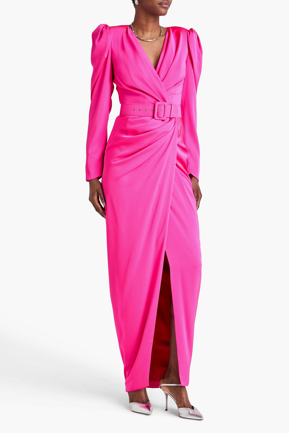  Rhea Costa - Wrap-effect Draped Satin Gown - Pink - It 48 