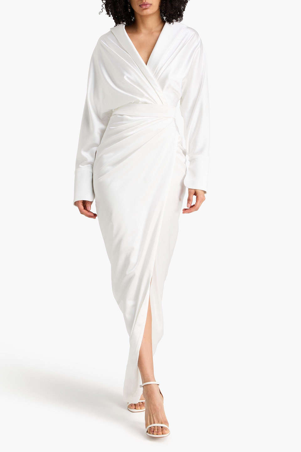  Rhea Costa - Wrap-effect Satin Gown - White - It 40 
