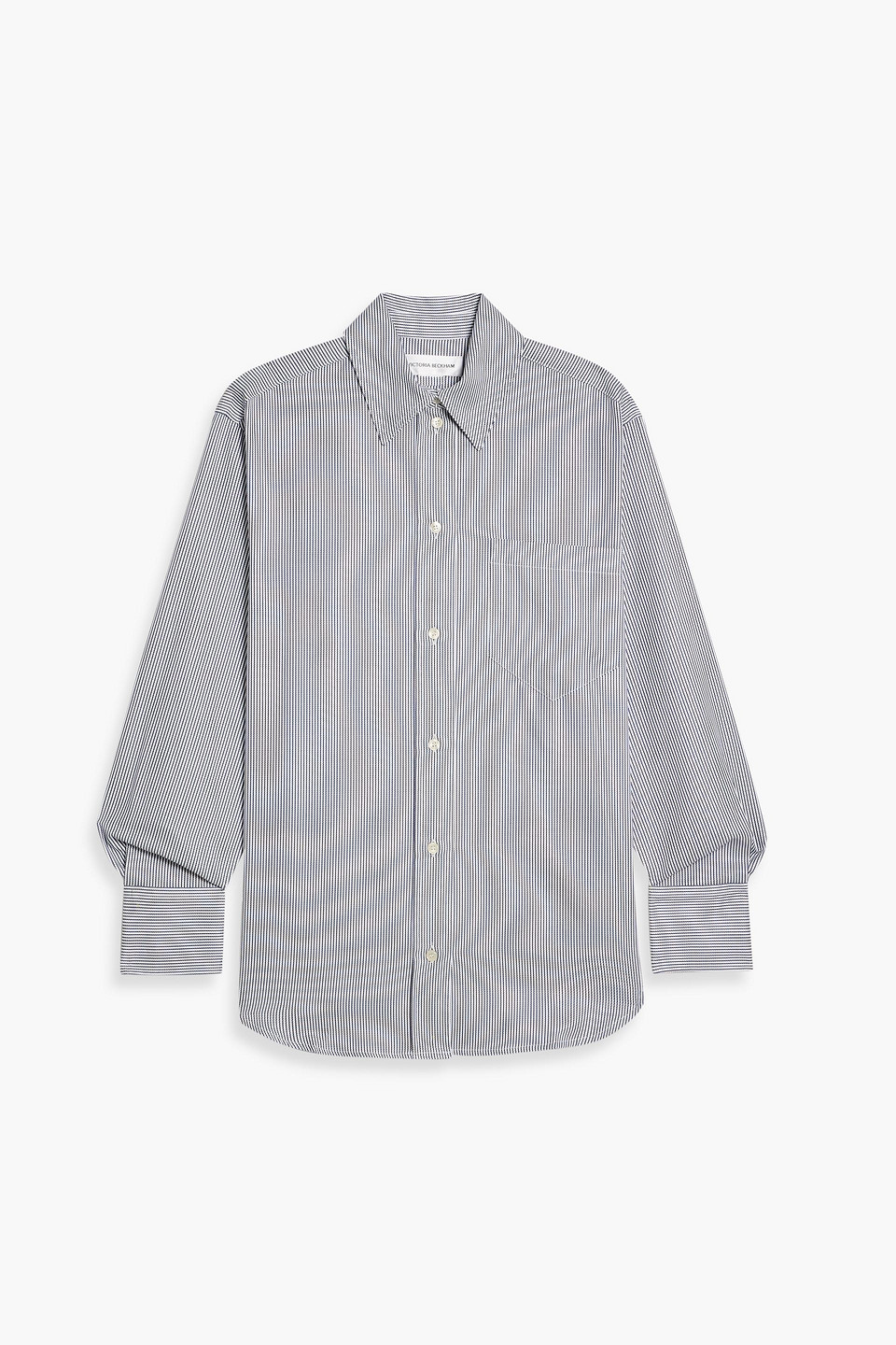 victoria beckham - striped cotton-poplin shirt - blue - uk 8