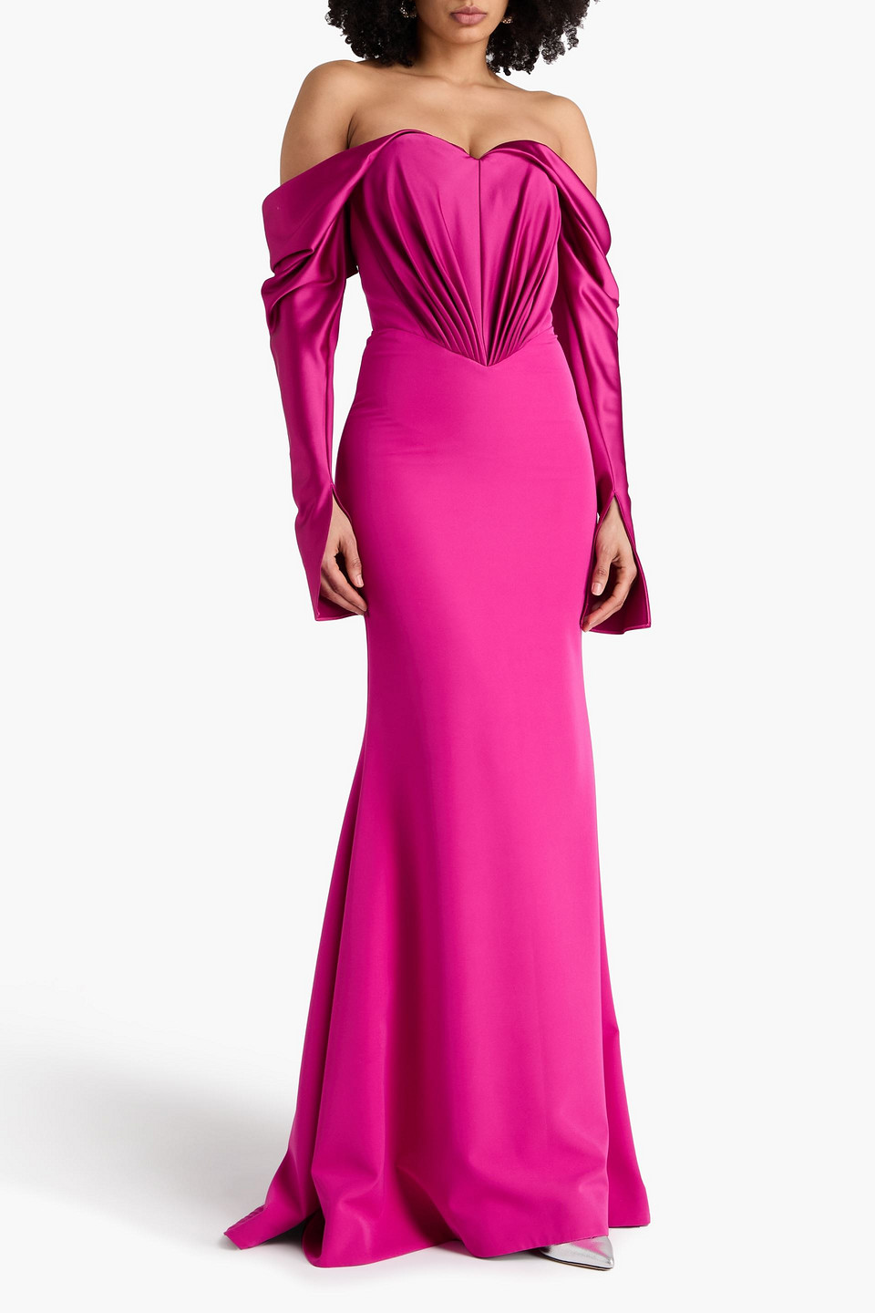  Rhea Costa - Off-the-shoulder Draped Satin Gown - Purple - It 46 