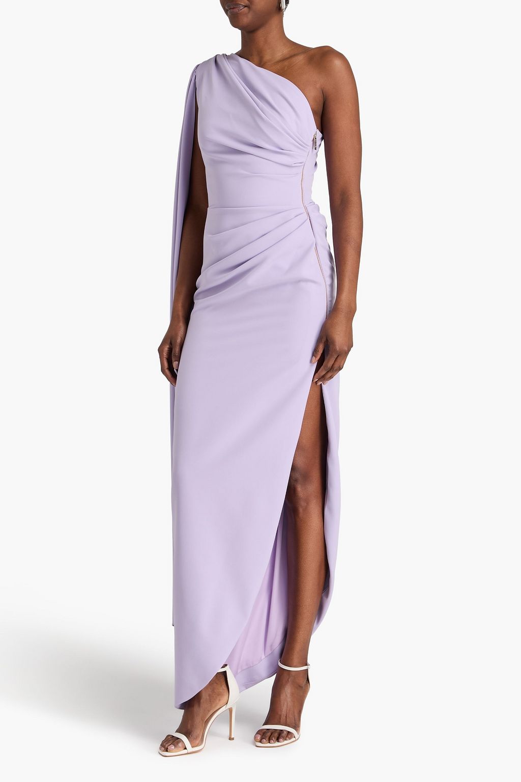 rhea costa one shoulder dress RHEA COSTA One-shoulder draped crepe gown