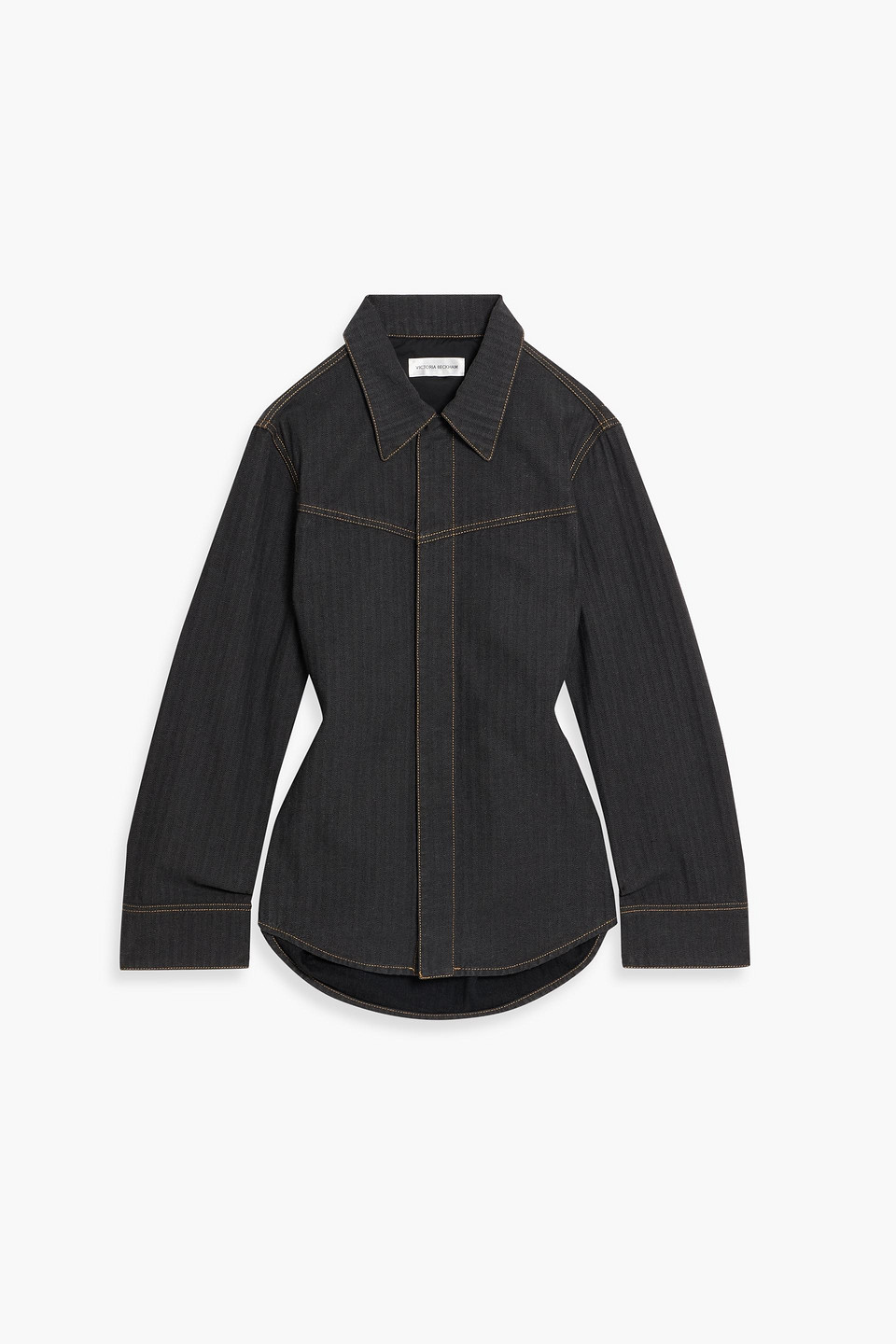 Victoria Beckham Herringbone Denim Shirt In Gray