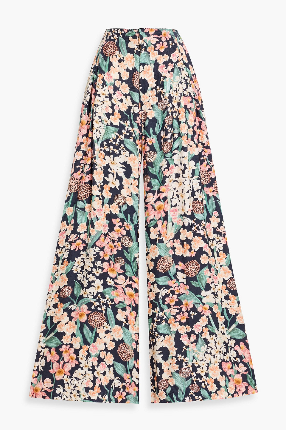 agua by agua bendita - marea danza floral-print ecovero™-blend satin wide-leg pants - blue - xs