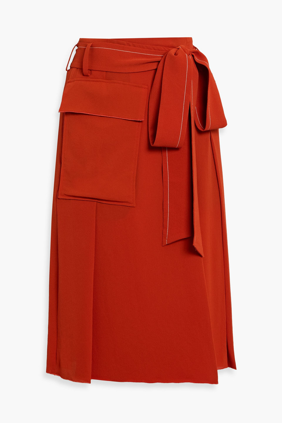 victoria beckham - belted crepe midi wrap skirt - red - uk 8
