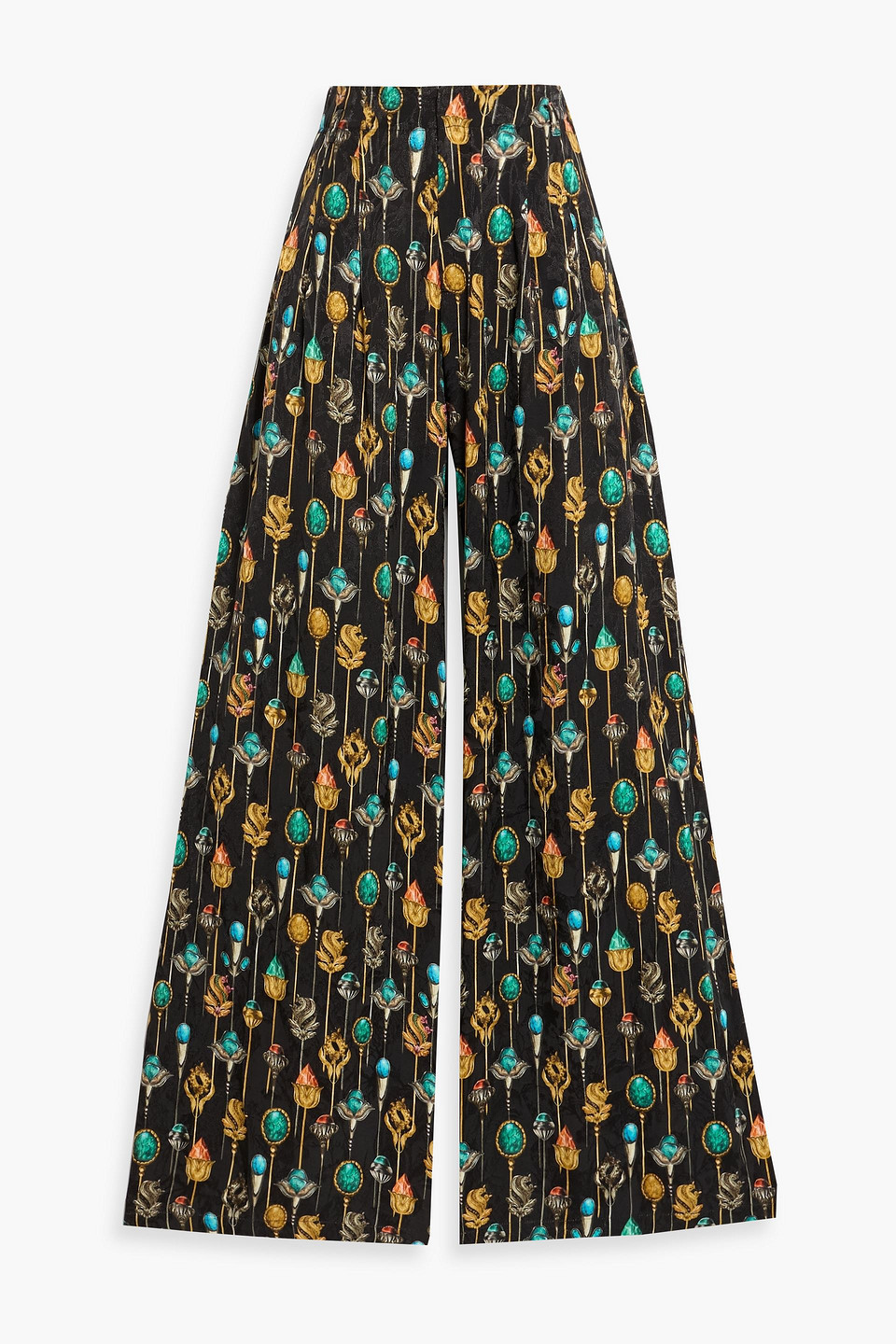 agua by agua bendita - piñon ornamento printed jacquard wide-leg pants - black - s