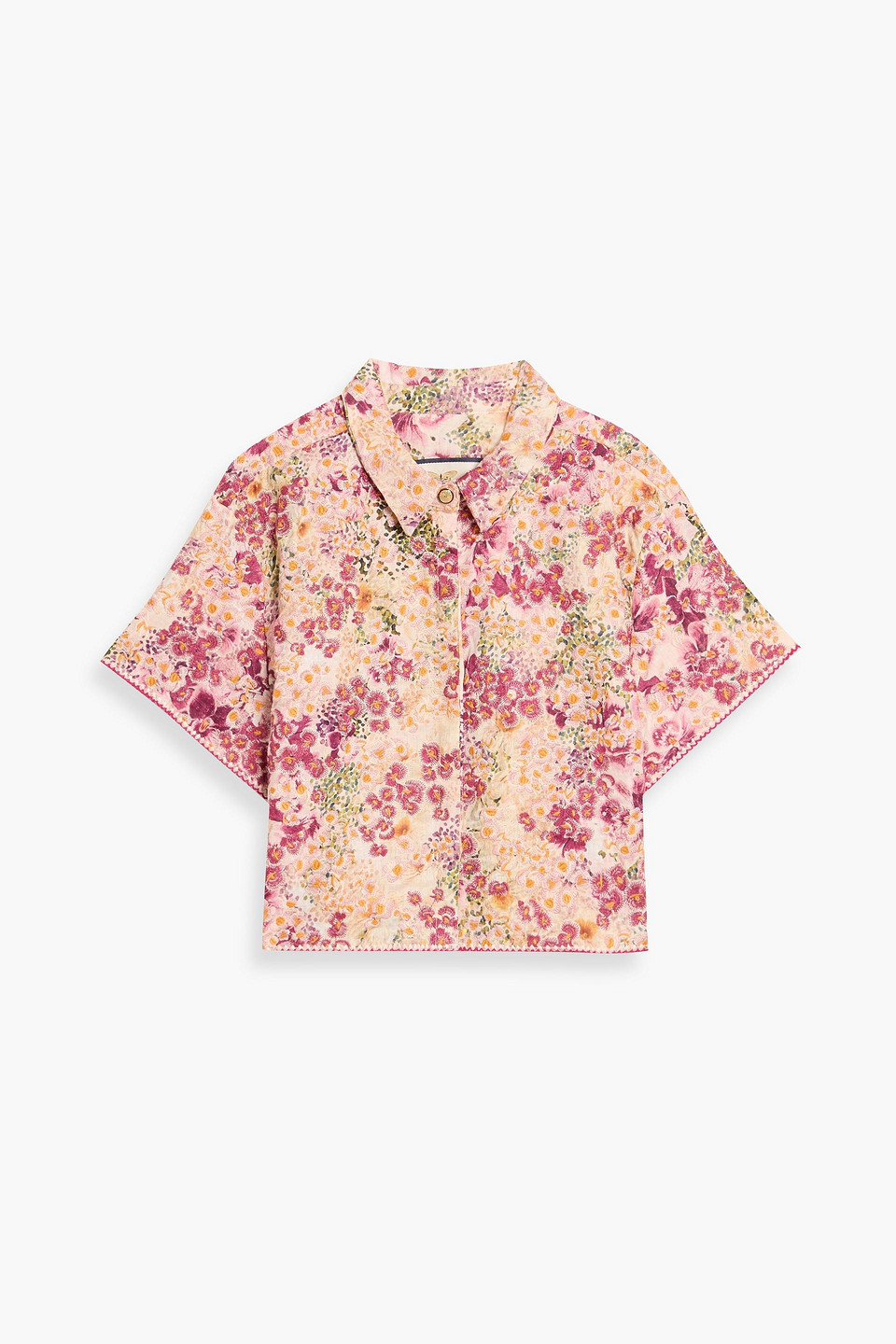 agua by agua bendita - virtuoso florecer embroidered linen shirt - pink - l
