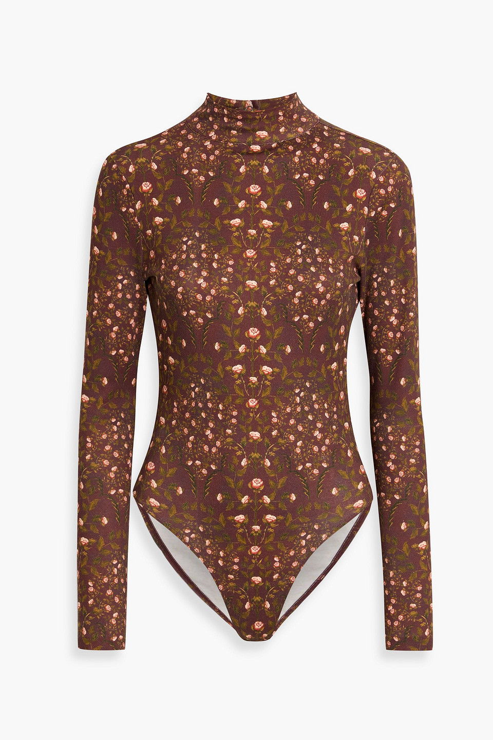 Agua By Agua Bendita Cayena Sueño Floral-print Stretch-jersey Mock-neck Bodysuit In Brown