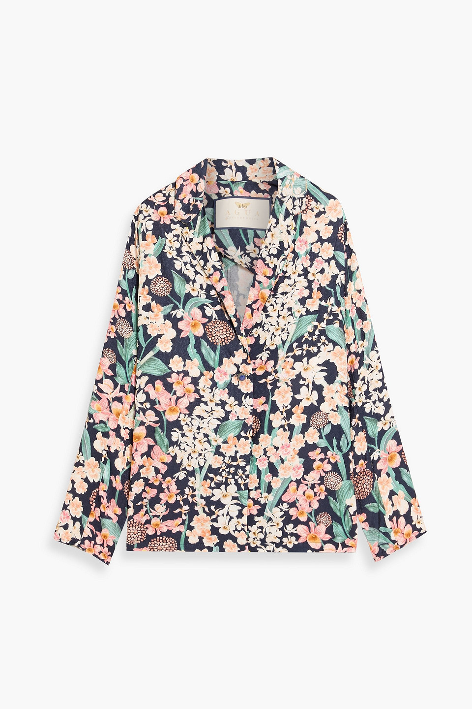 agua by agua bendita - silice danza floral-print satin-jacquard blazer - blue - xs
