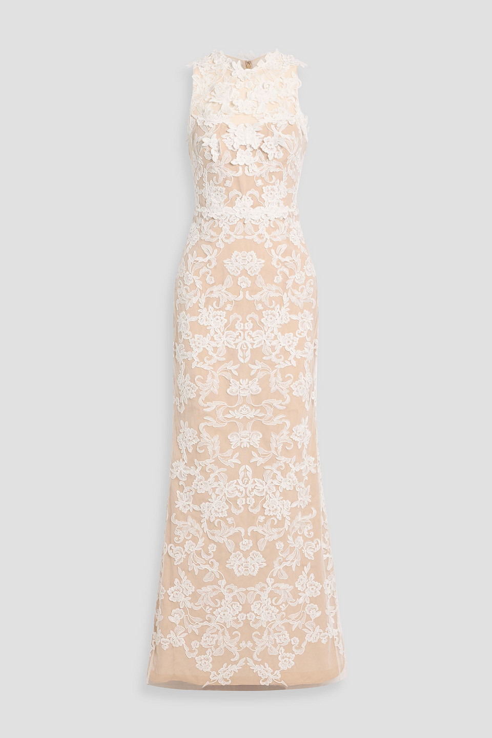 marchesa notte - floral-appliquéd corded lace gown - white - us 2