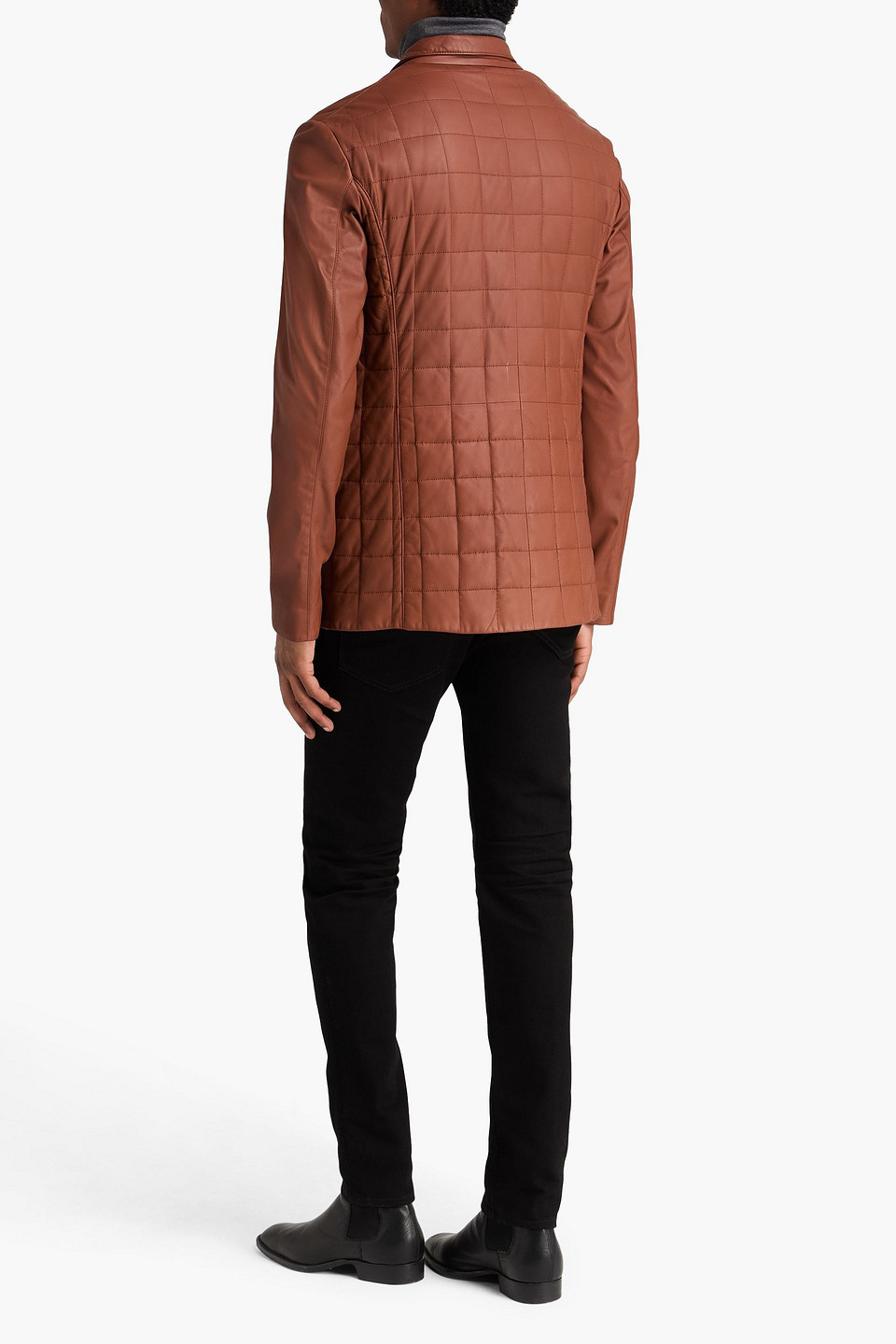  Canali - Gesteppte Lederjacke - Braun - It 50 